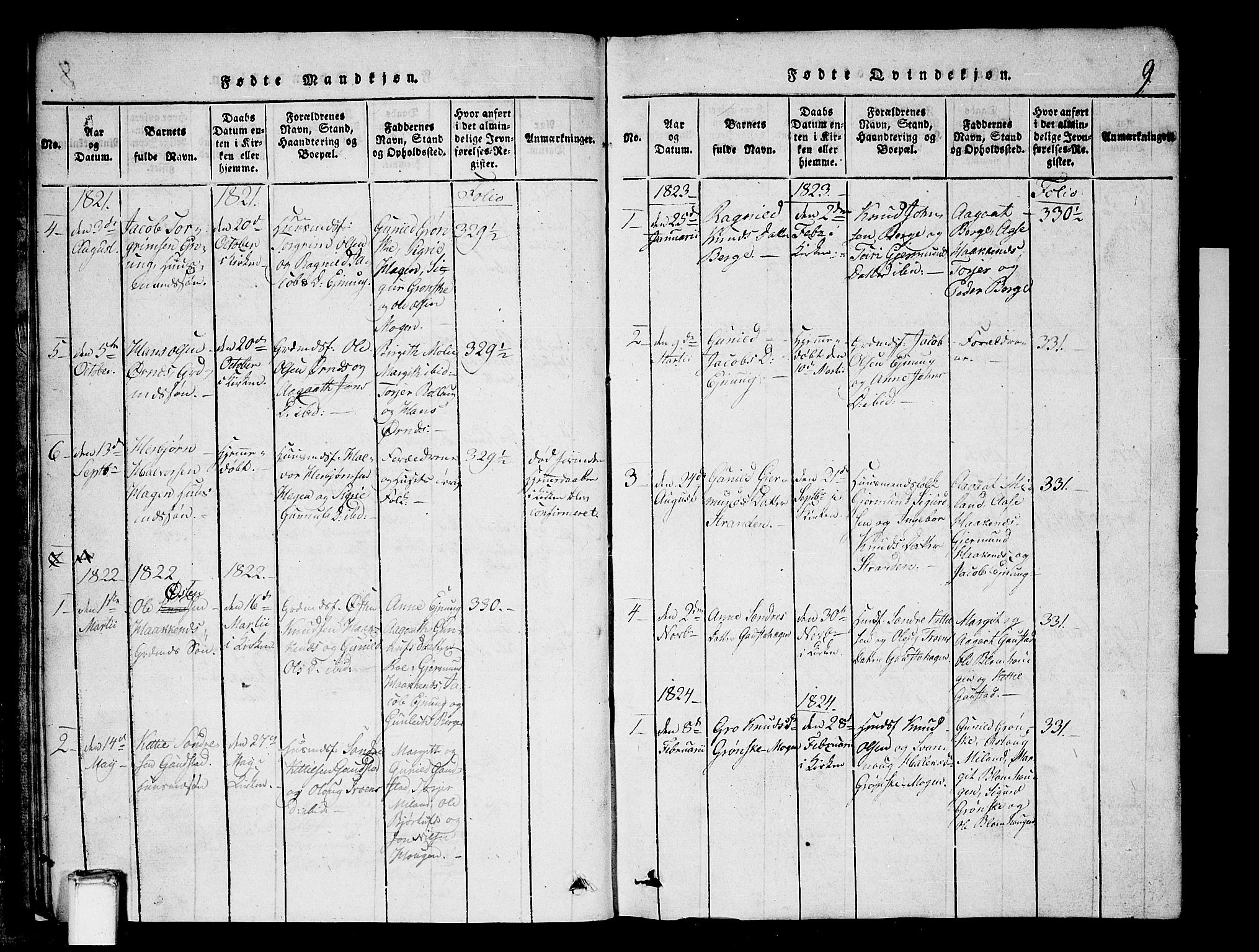 Tinn kirkebøker, AV/SAKO-A-308/G/Gb/L0001: Parish register (copy) no. II 1 /1, 1815-1850, p. 9