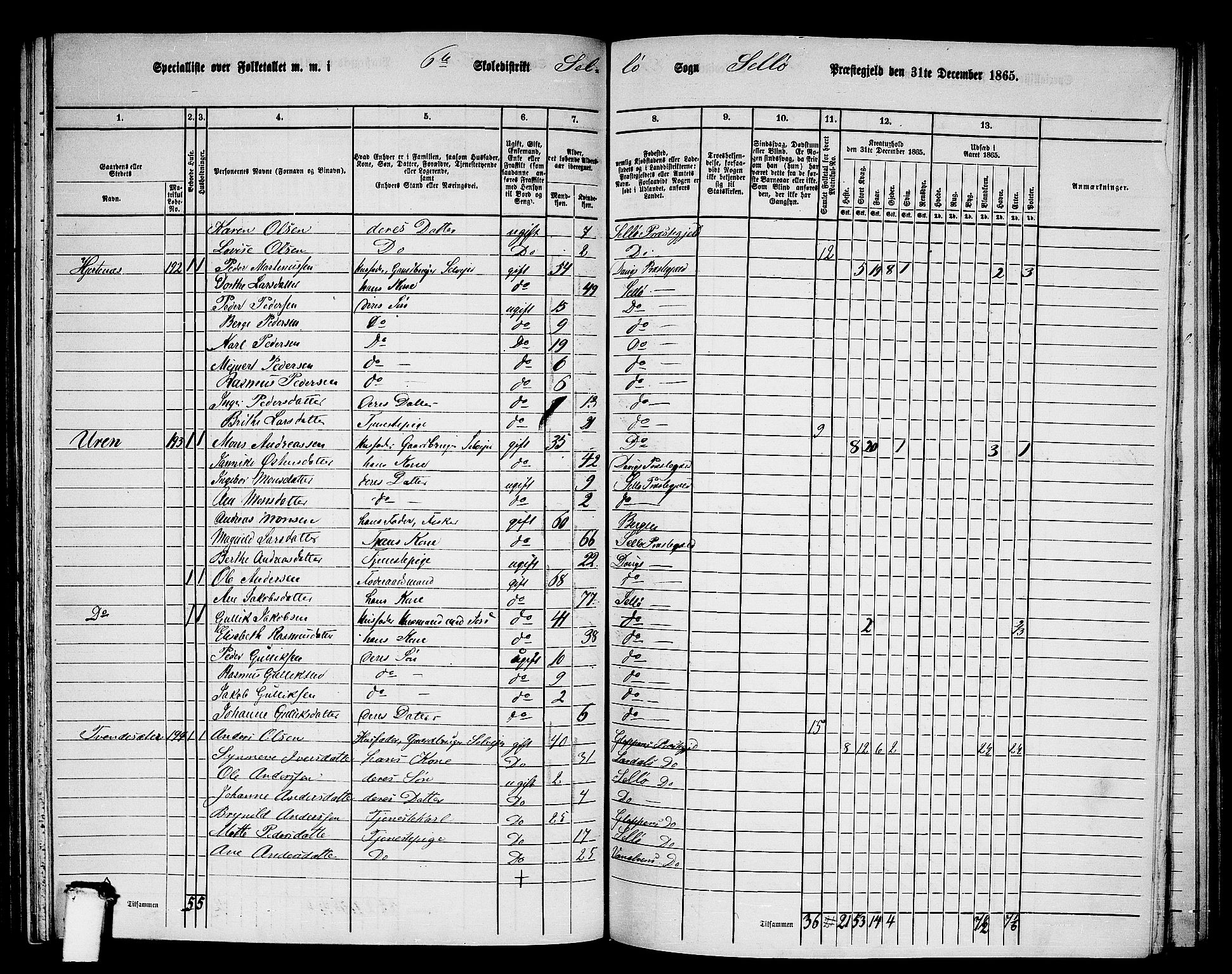 RA, 1865 census for Selje, 1865, p. 105