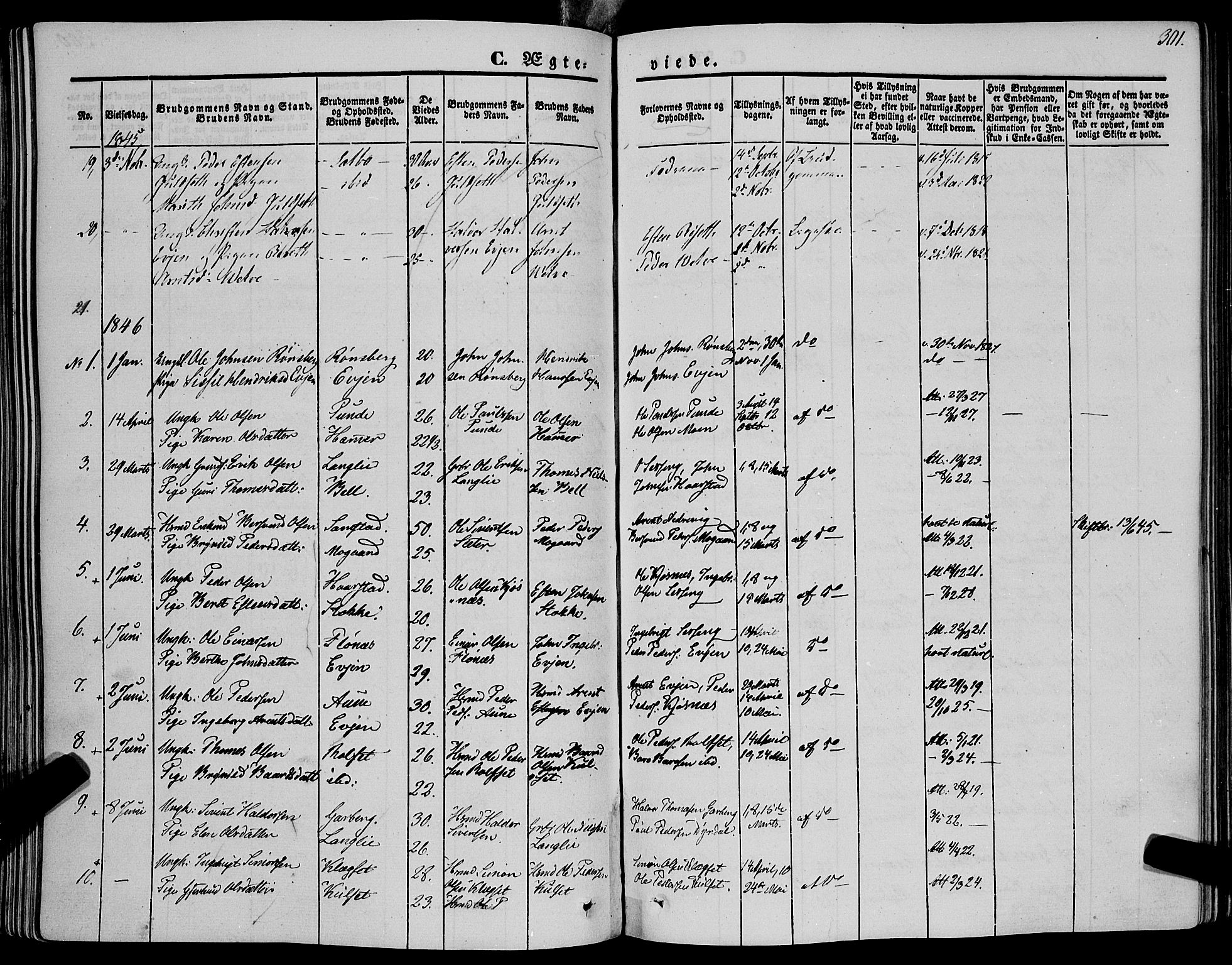 Ministerialprotokoller, klokkerbøker og fødselsregistre - Sør-Trøndelag, SAT/A-1456/695/L1145: Parish register (official) no. 695A06 /1, 1843-1859, p. 301