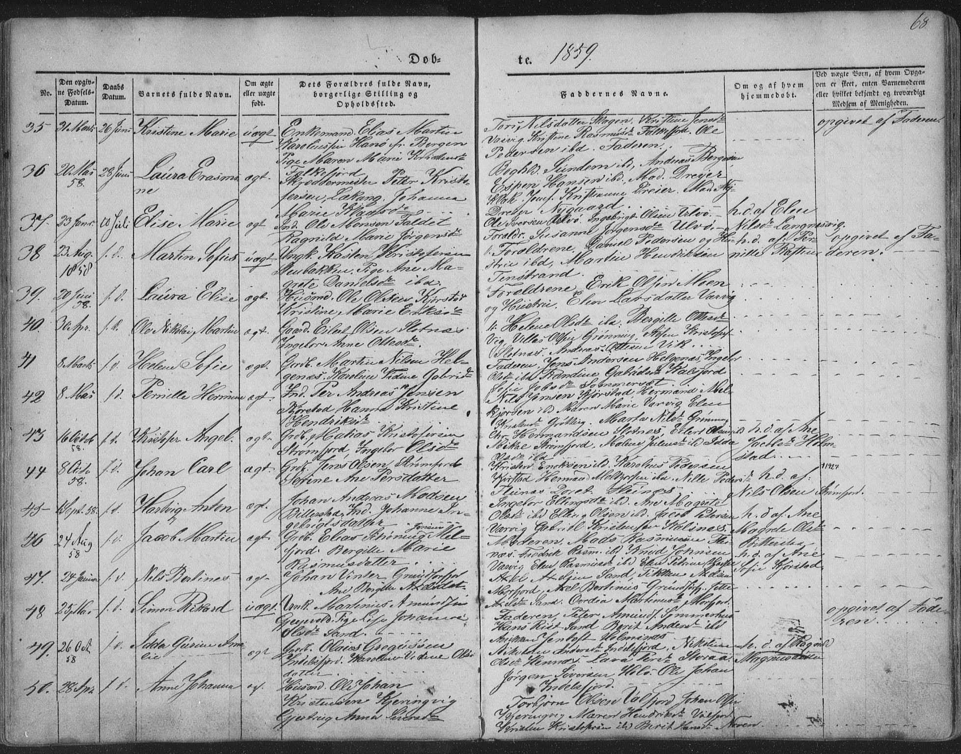 Ministerialprotokoller, klokkerbøker og fødselsregistre - Nordland, AV/SAT-A-1459/888/L1241: Parish register (official) no. 888A07, 1849-1869, p. 68