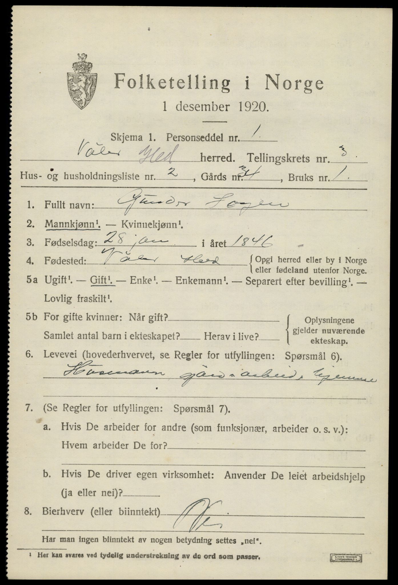 SAH, 1920 census for Våler (Hedmark), 1920, p. 3379