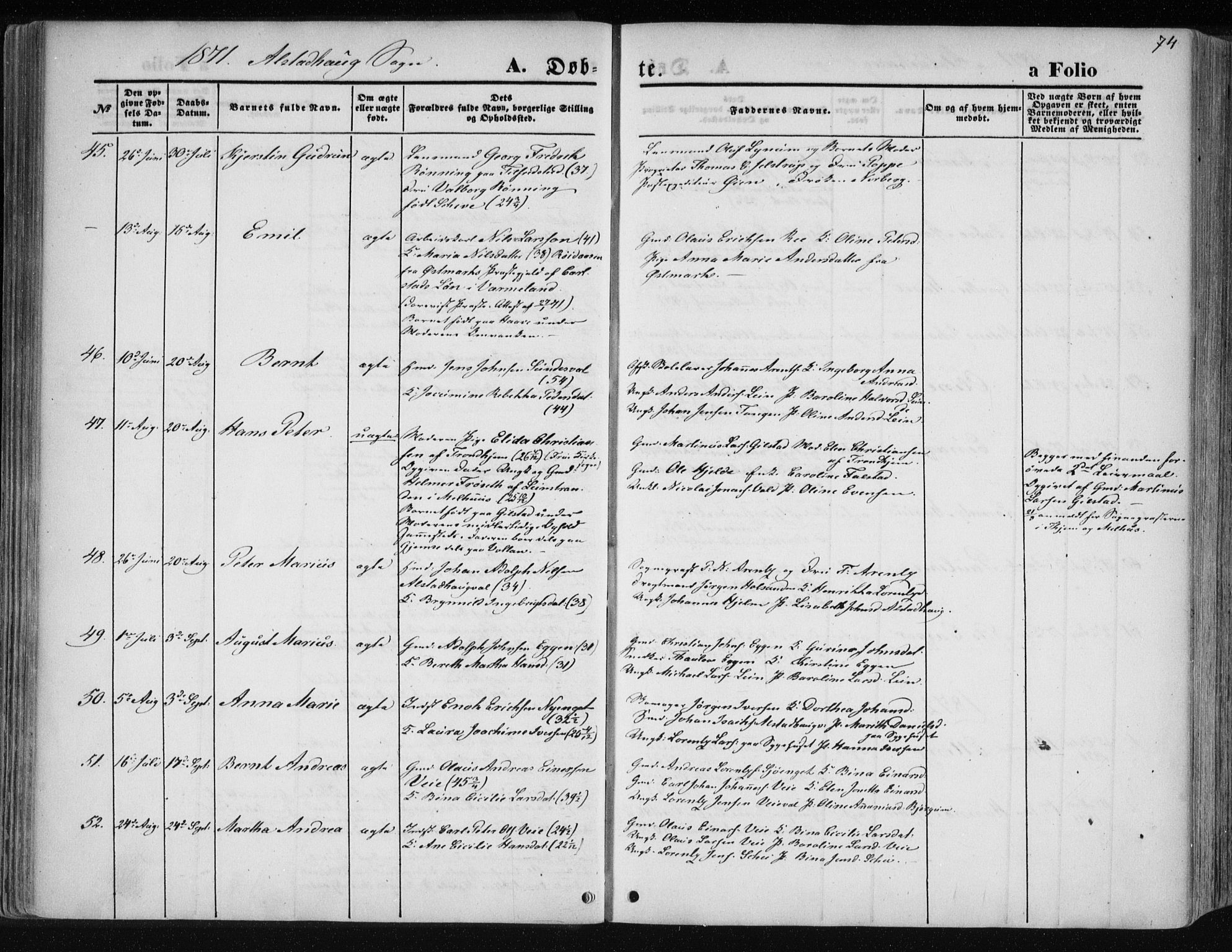 Ministerialprotokoller, klokkerbøker og fødselsregistre - Nord-Trøndelag, SAT/A-1458/717/L0157: Parish register (official) no. 717A08 /1, 1863-1877, p. 74
