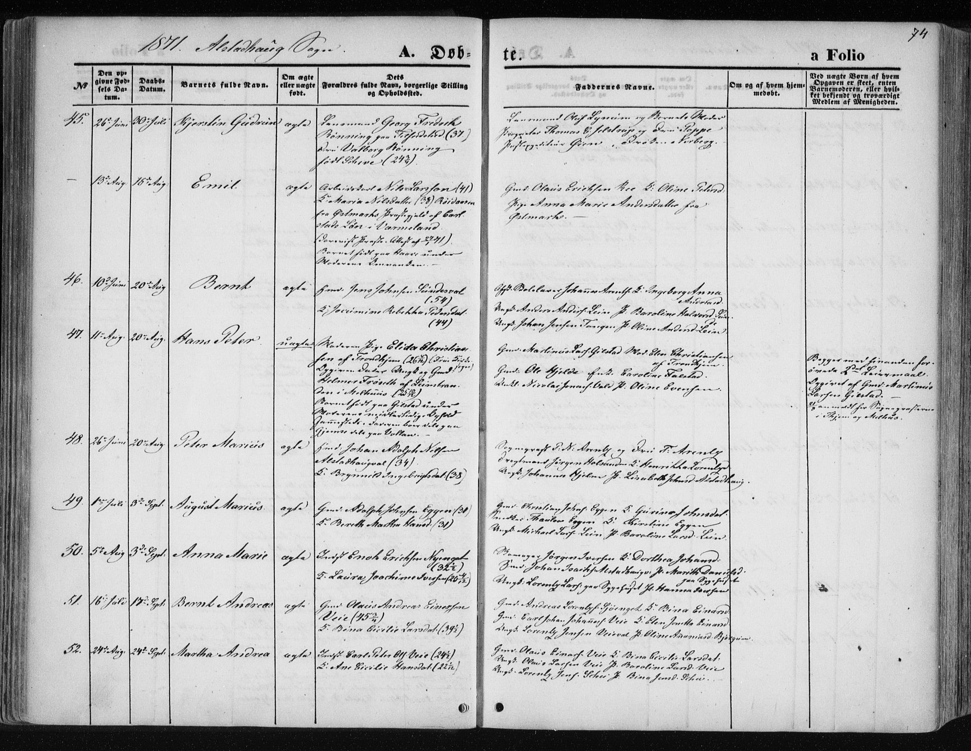 Ministerialprotokoller, klokkerbøker og fødselsregistre - Nord-Trøndelag, AV/SAT-A-1458/717/L0157: Parish register (official) no. 717A08 /1, 1863-1877, p. 74