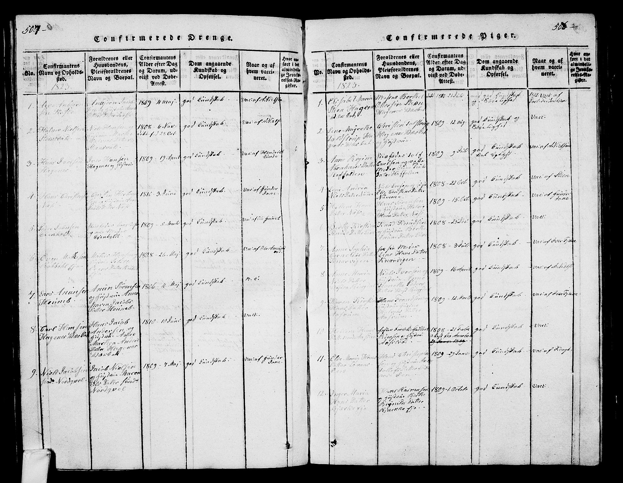 Hedrum kirkebøker, SAKO/A-344/G/Ga/L0003: Parish register (copy) no. I 3, 1817-1835, p. 507-508