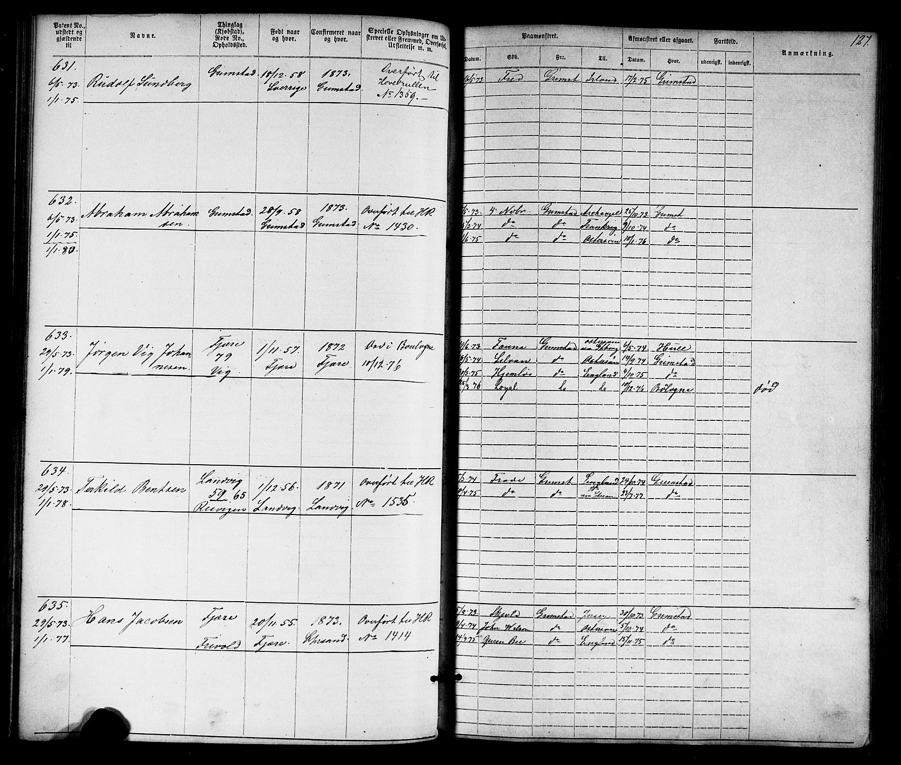 Grimstad mønstringskrets, AV/SAK-2031-0013/F/Fa/L0005: Annotasjonsrulle nr 1-1910 med register, V-18, 1870-1892, p. 154