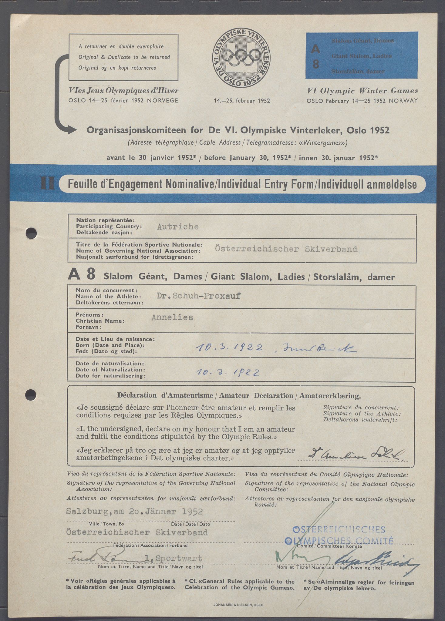 Organisasjonskomiteen for de VI. olympiske vinterleker, OBA/A-20130/H/Ha, 1951-1952, p. 591