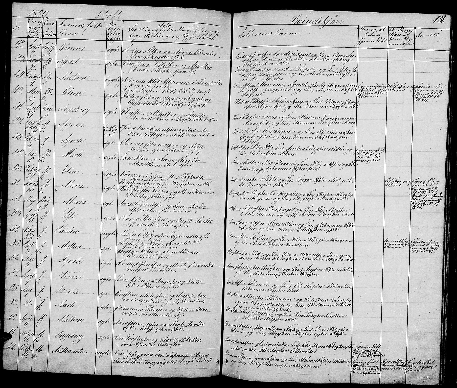 Ringsaker prestekontor, AV/SAH-PREST-014/L/La/L0005: Parish register (copy) no. 5, 1839-1850, p. 181