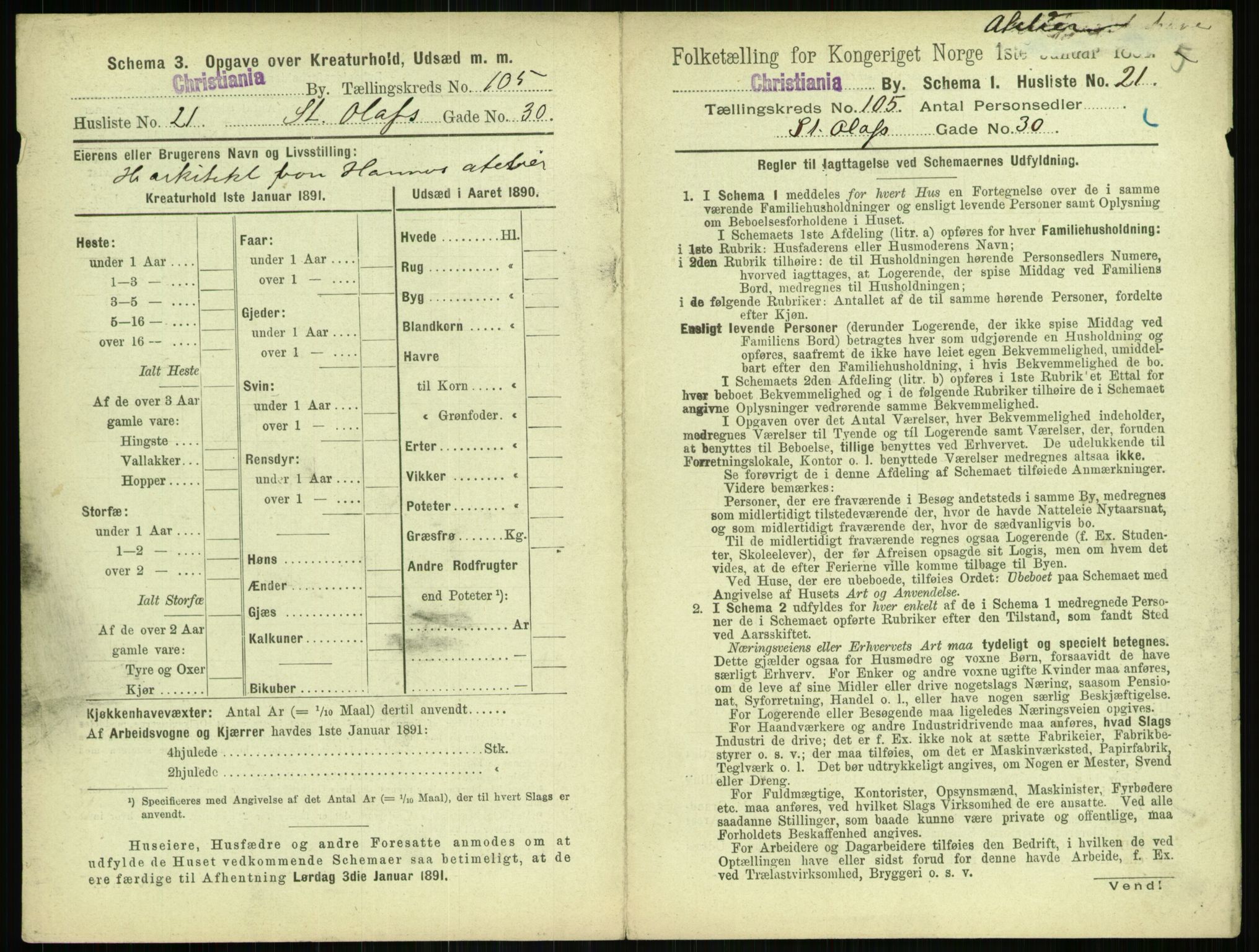 RA, 1891 census for 0301 Kristiania, 1891, p. 52916