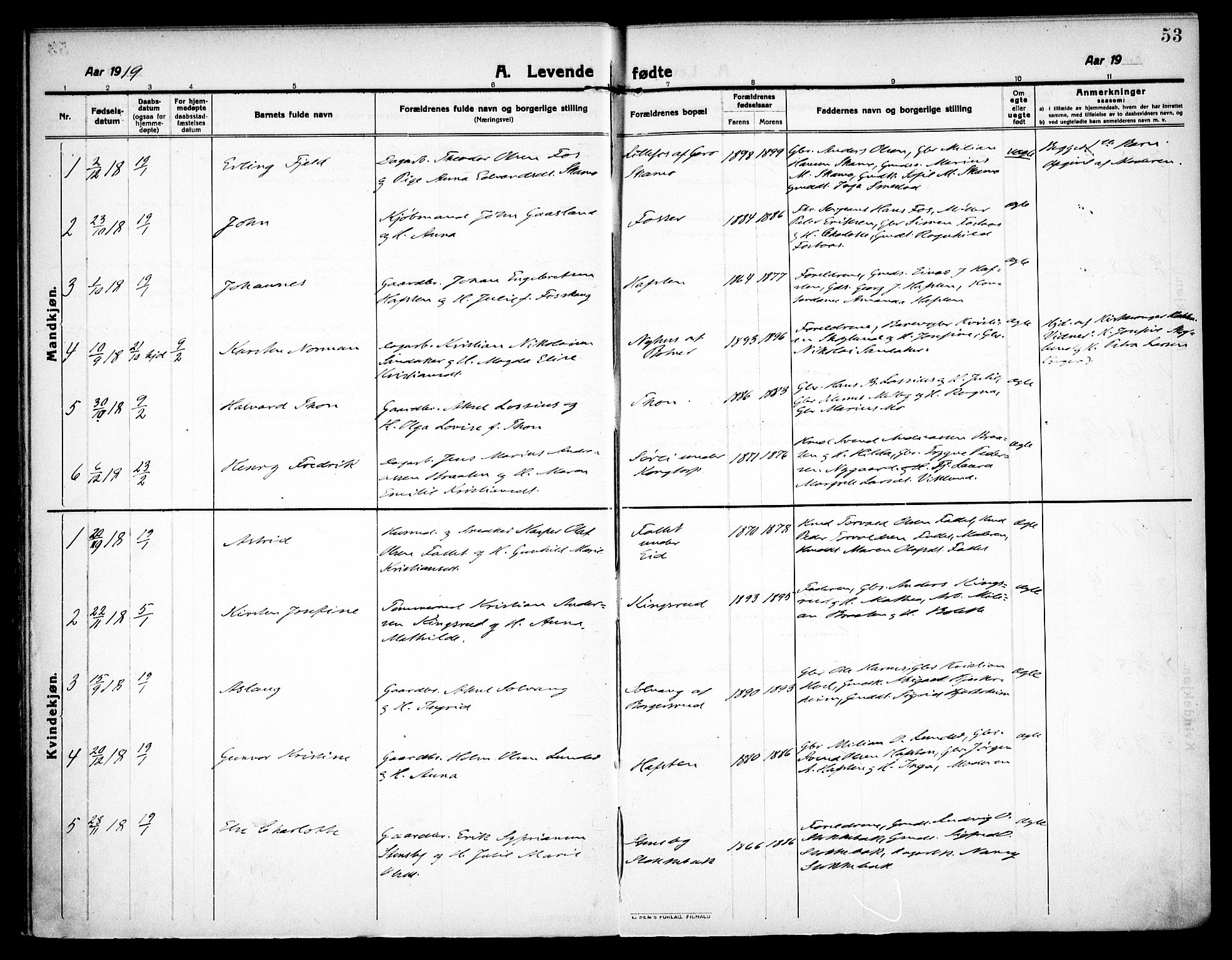 Høland prestekontor Kirkebøker, AV/SAO-A-10346a/F/Fa/L0016: Parish register (official) no. I 16, 1912-1921, p. 53