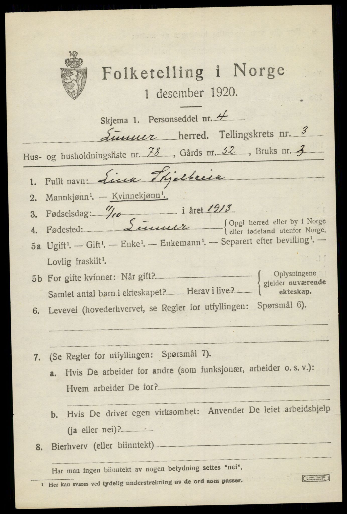 SAH, 1920 census for Lunner, 1920, p. 5359