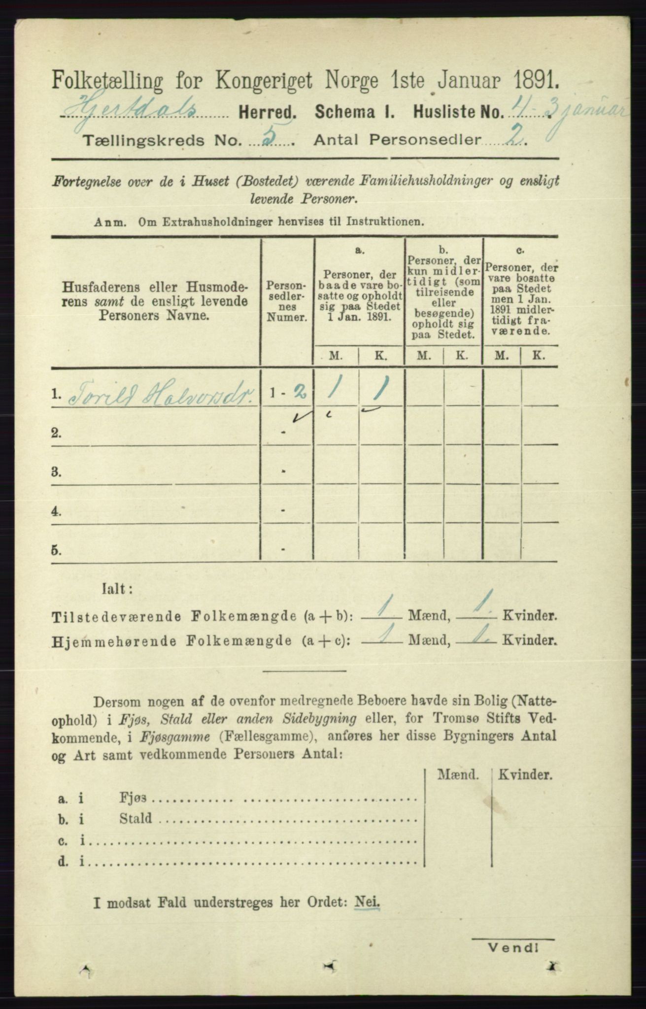 RA, 1891 census for 0827 Hjartdal, 1891, p. 1747