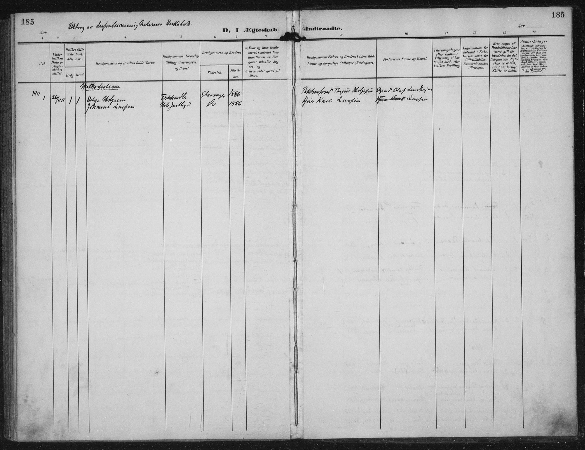 Domkirken sokneprestkontor, SAST/A-101812/002/A/L0016: Parish register (official) no. A 33, 1905-1922, p. 185