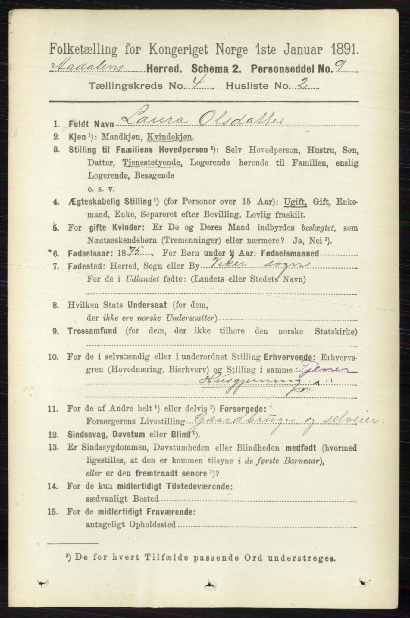 RA, 1891 census for 0614 Ådal, 1891, p. 1534