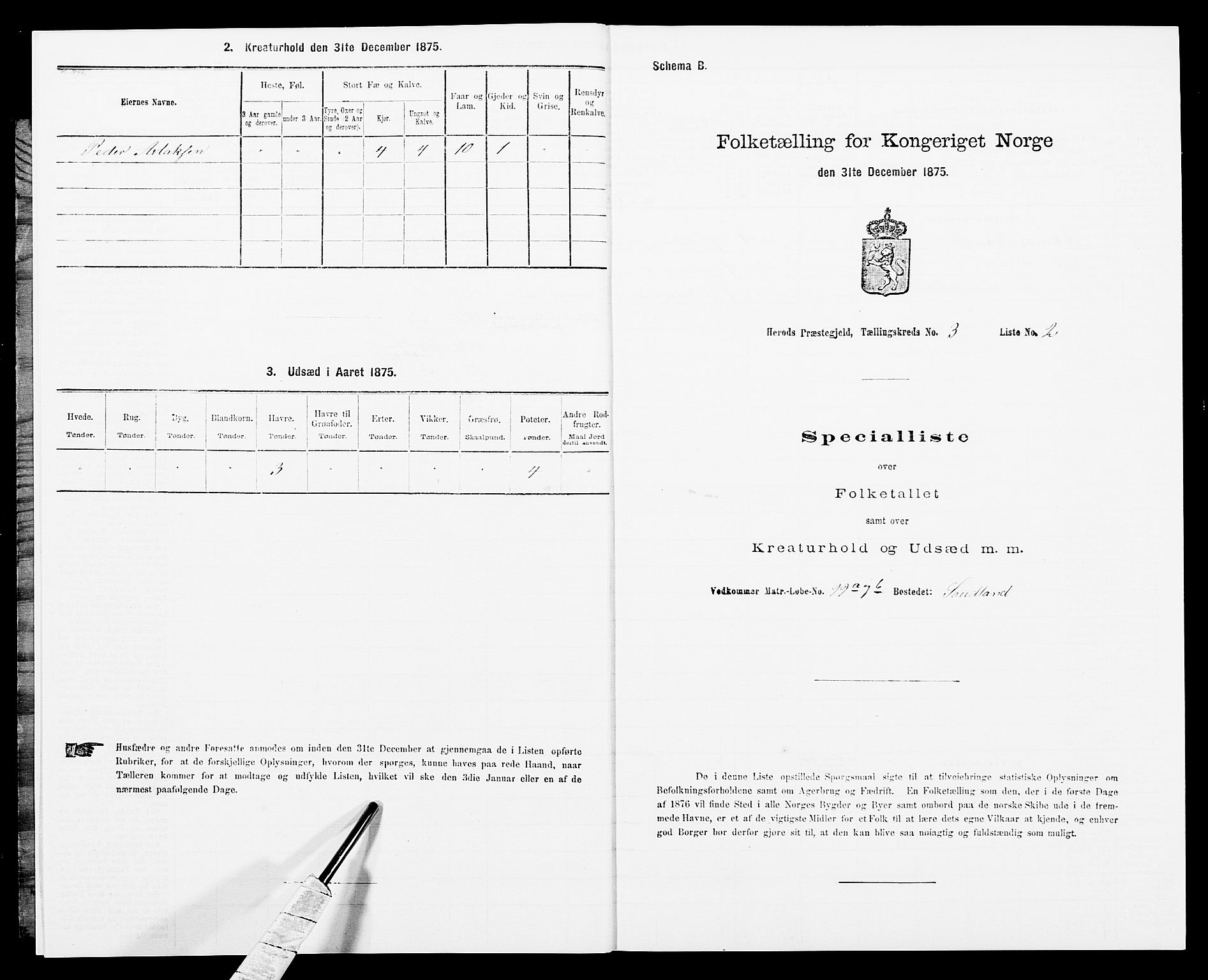 SAK, 1875 census for 1039P Herad, 1875, p. 332