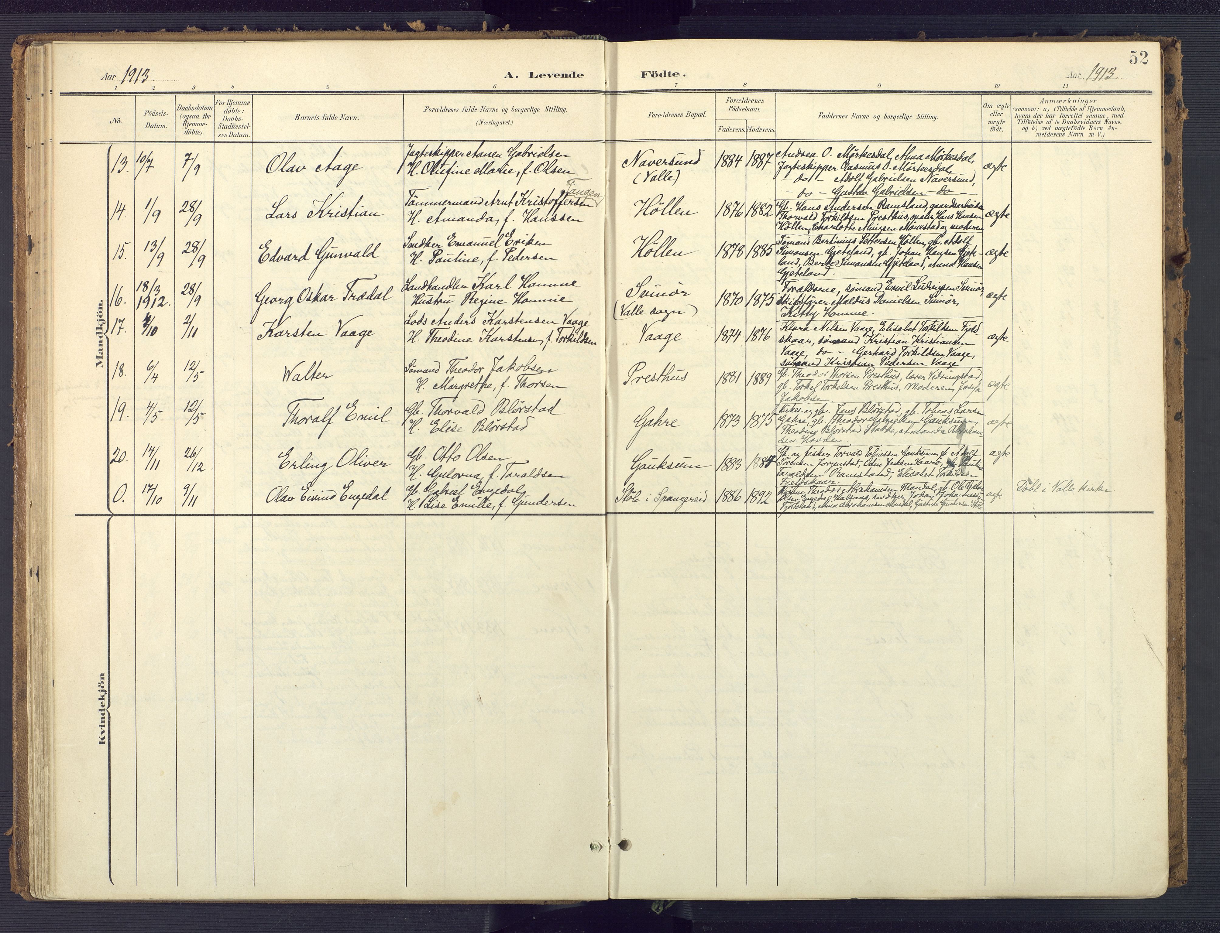 Sør-Audnedal sokneprestkontor, AV/SAK-1111-0039/F/Fa/Faa/L0005: Parish register (official) no. A 5, 1900-1923, p. 52