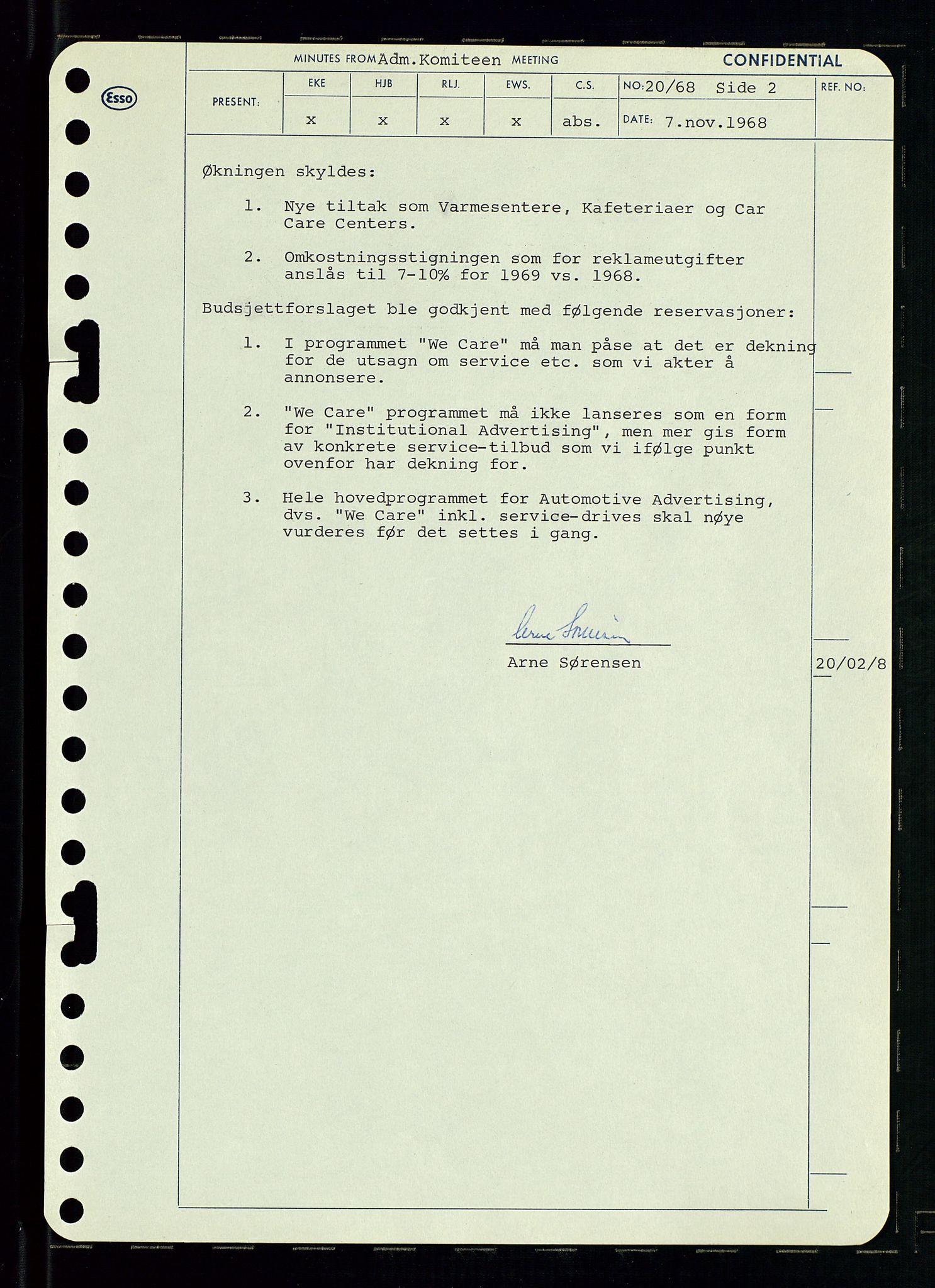 Pa 0982 - Esso Norge A/S, AV/SAST-A-100448/A/Aa/L0002/0004: Den administrerende direksjon Board minutes (styrereferater) / Den administrerende direksjon Board minutes (styrereferater), 1968, p. 102