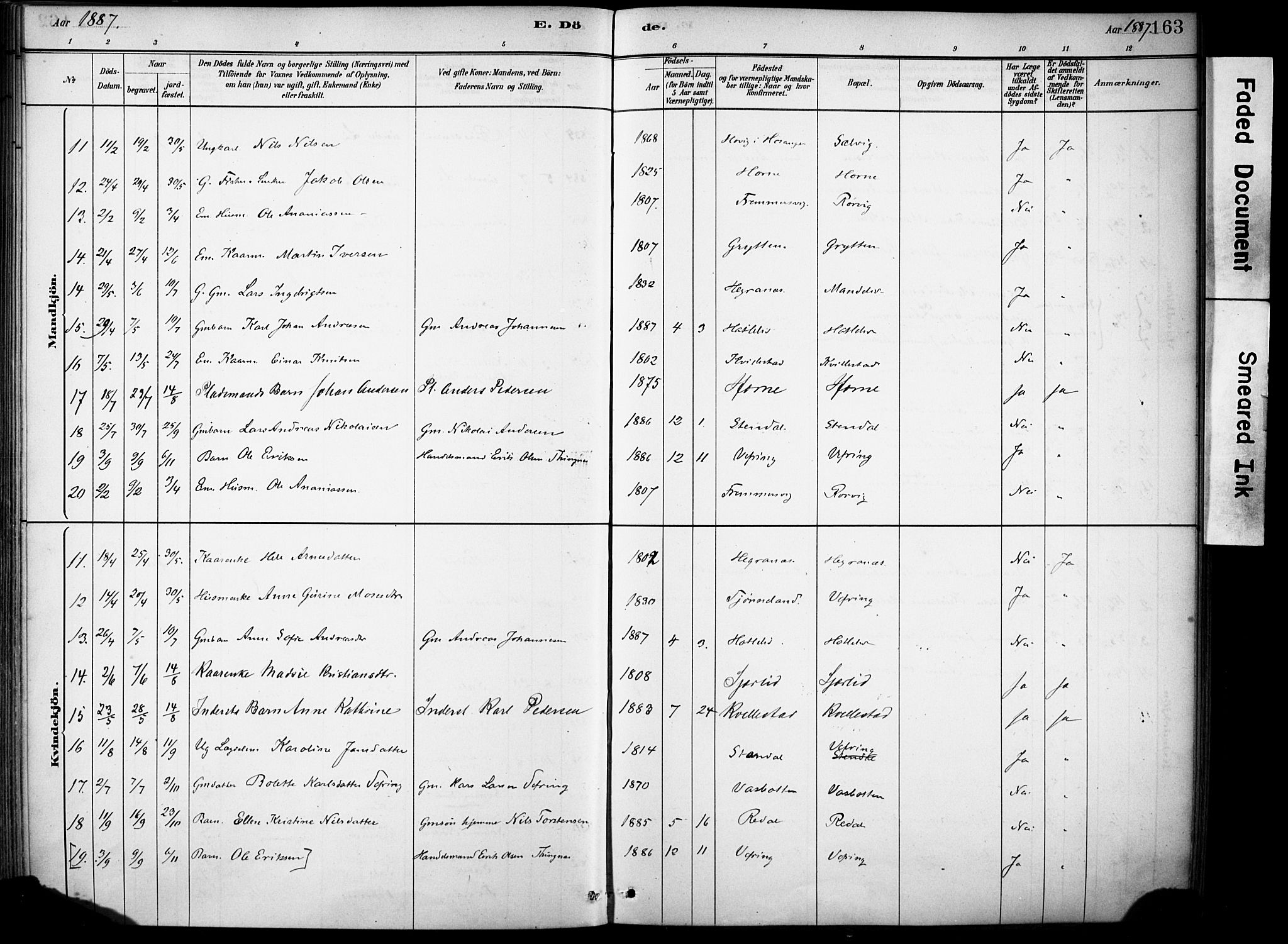 Førde sokneprestembete, AV/SAB-A-79901/H/Haa/Haae/L0001: Parish register (official) no. E 1, 1881-1911, p. 163