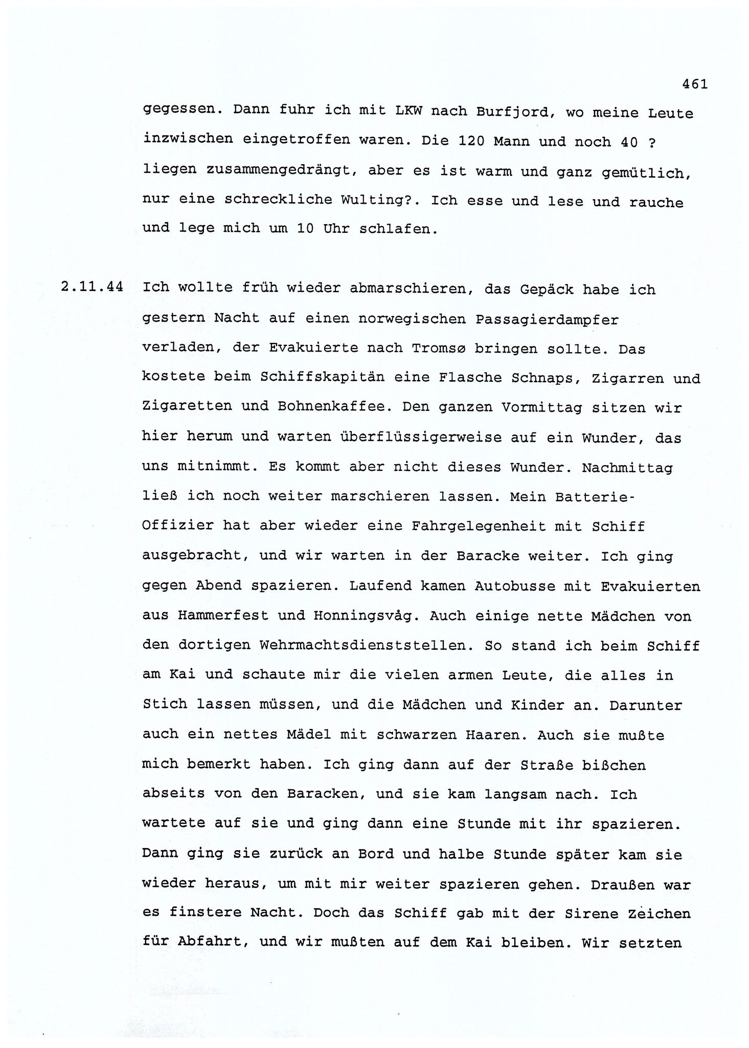 Dagbokopptegnelser av en tysk marineoffiser stasjonert i Norge , FMFB/A-1160/F/L0001: Dagbokopptegnelser av en tysk marineoffiser stasjonert i Norge, 1941-1944, p. 461