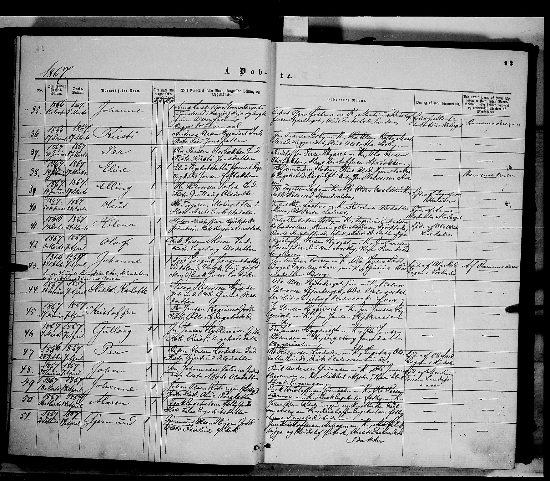 Trysil prestekontor, AV/SAH-PREST-046/H/Ha/Haa/L0006: Parish register (official) no. 6, 1866-1873, p. 13