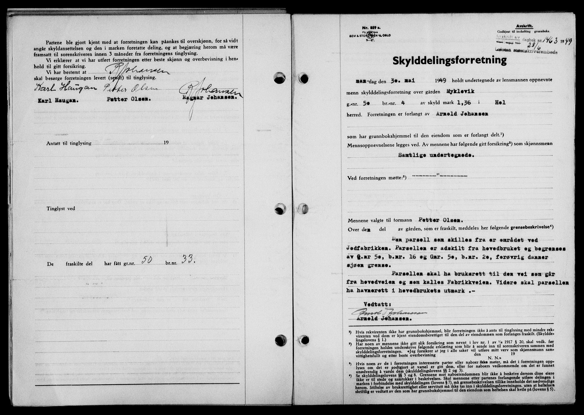 Lofoten sorenskriveri, SAT/A-0017/1/2/2C/L0021a: Mortgage book no. 21a, 1949-1949, Diary no: : 1463/1949