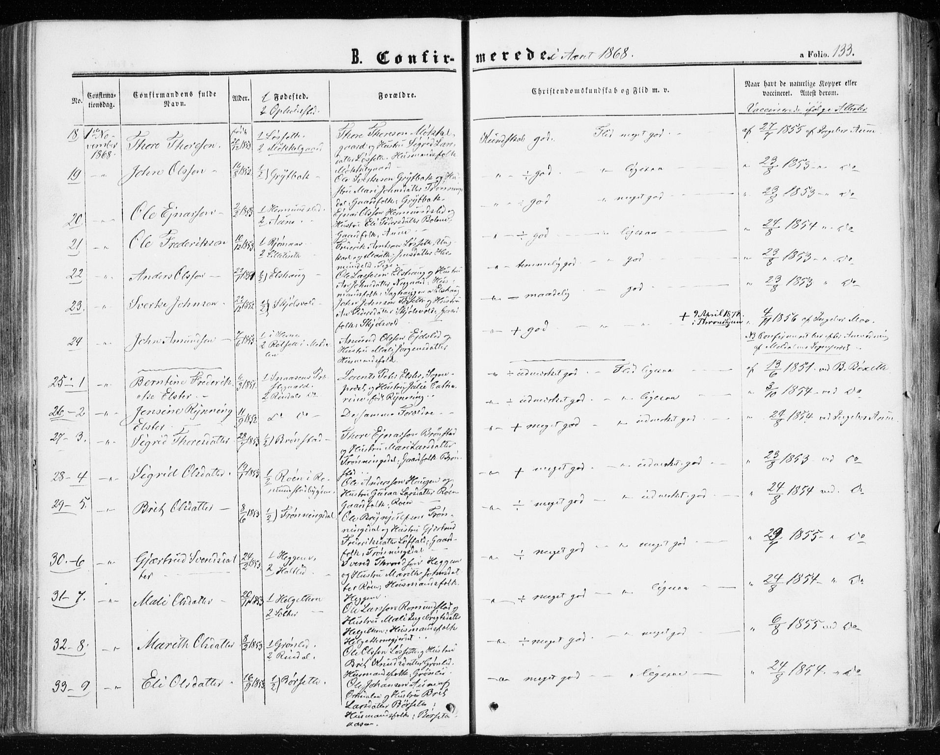 Ministerialprotokoller, klokkerbøker og fødselsregistre - Møre og Romsdal, AV/SAT-A-1454/598/L1067: Parish register (official) no. 598A01, 1858-1871, p. 133