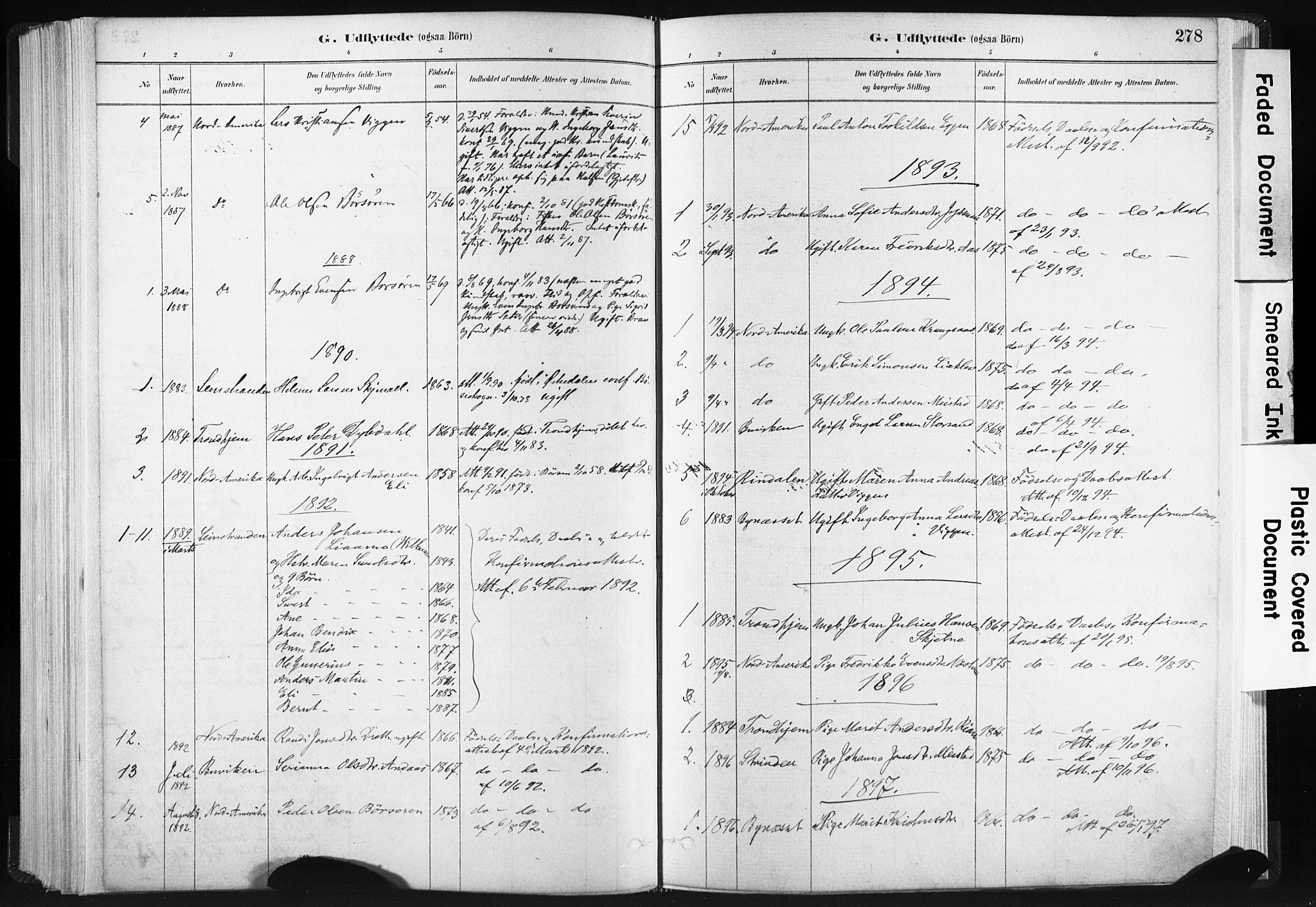 Ministerialprotokoller, klokkerbøker og fødselsregistre - Sør-Trøndelag, SAT/A-1456/665/L0773: Parish register (official) no. 665A08, 1879-1905, p. 278