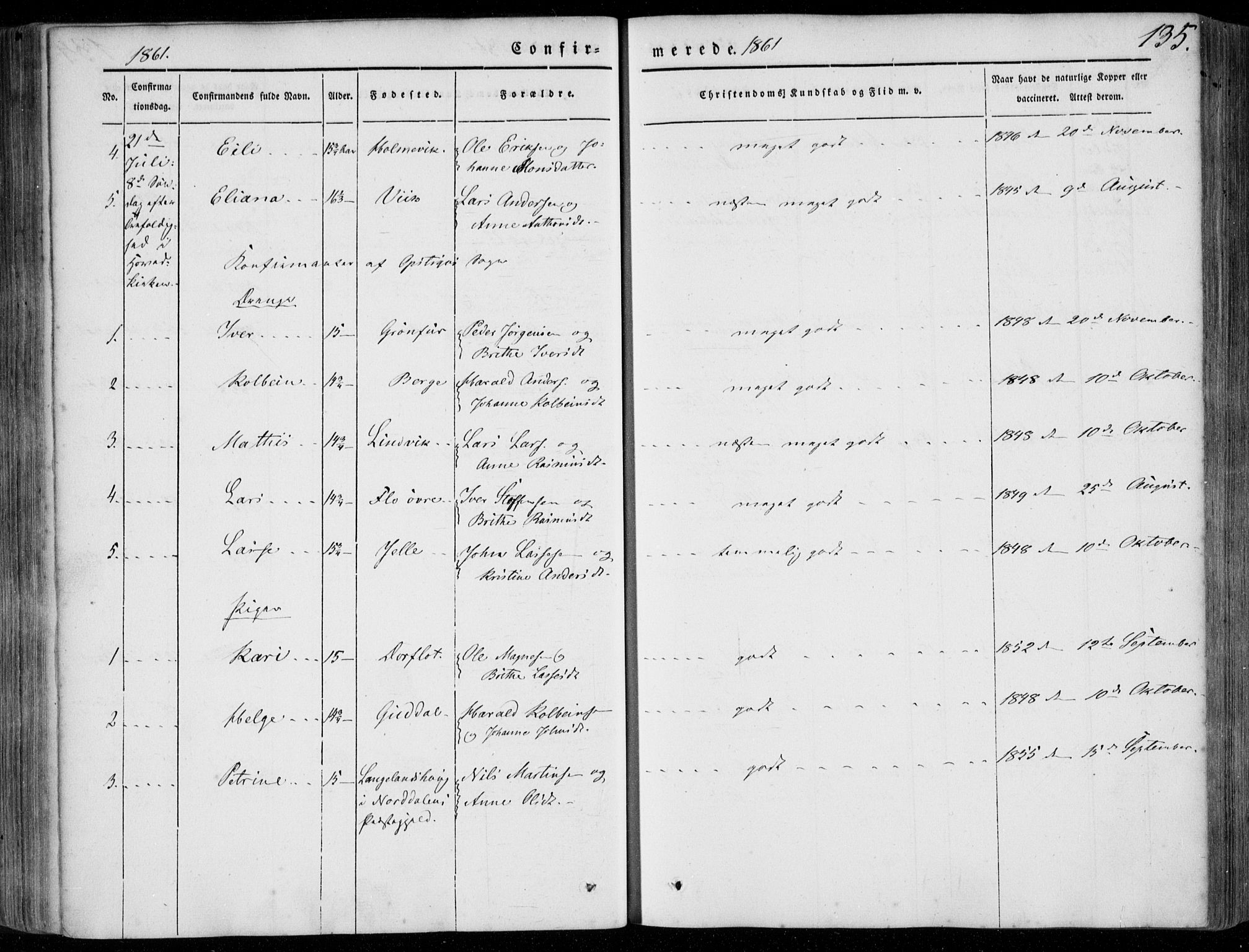 Stryn Sokneprestembete, AV/SAB-A-82501: Parish register (official) no. A 2, 1844-1861, p. 135