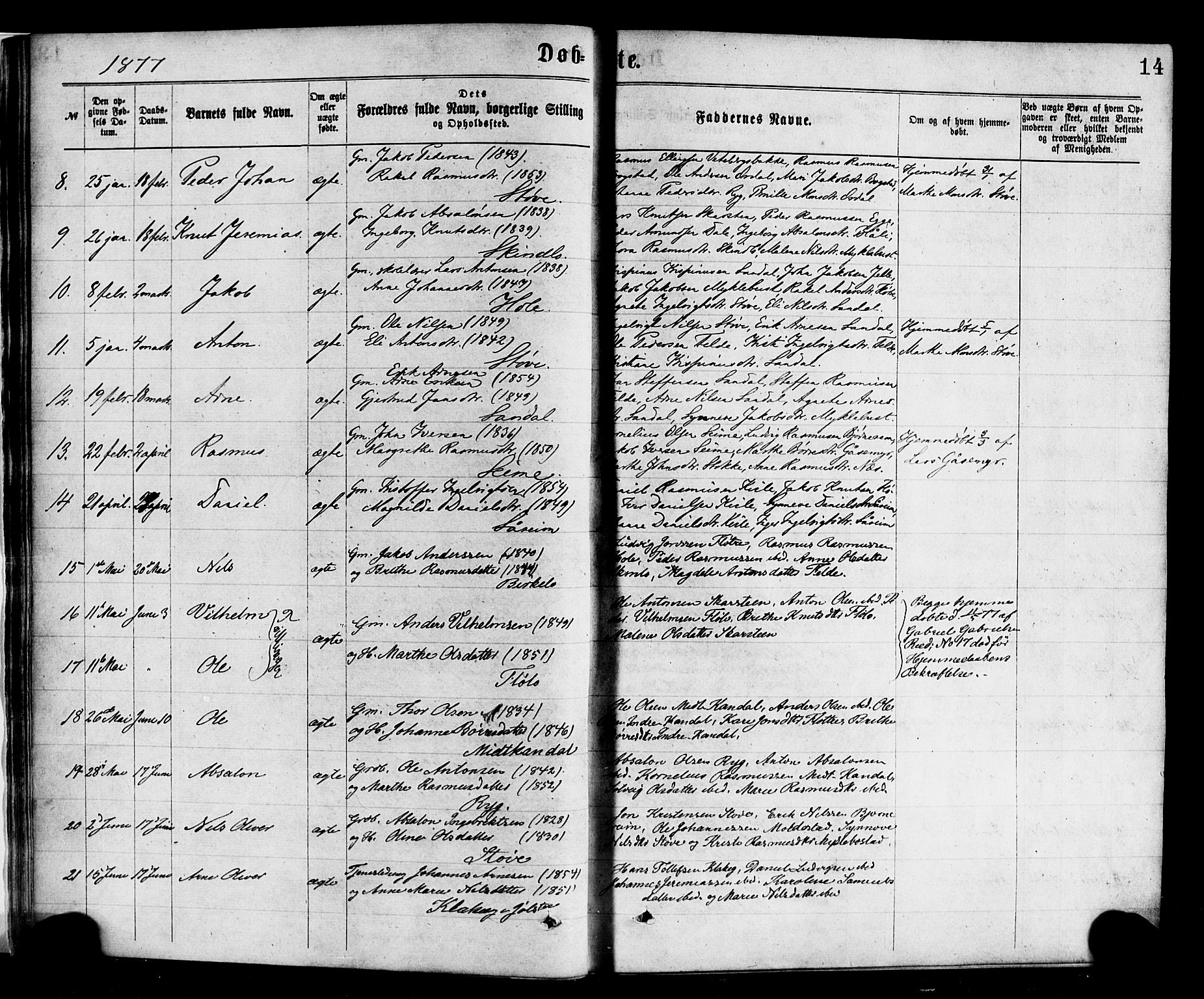 Gloppen sokneprestembete, AV/SAB-A-80101/H/Haa/Haac/L0001: Parish register (official) no. C 1, 1871-1886, p. 14