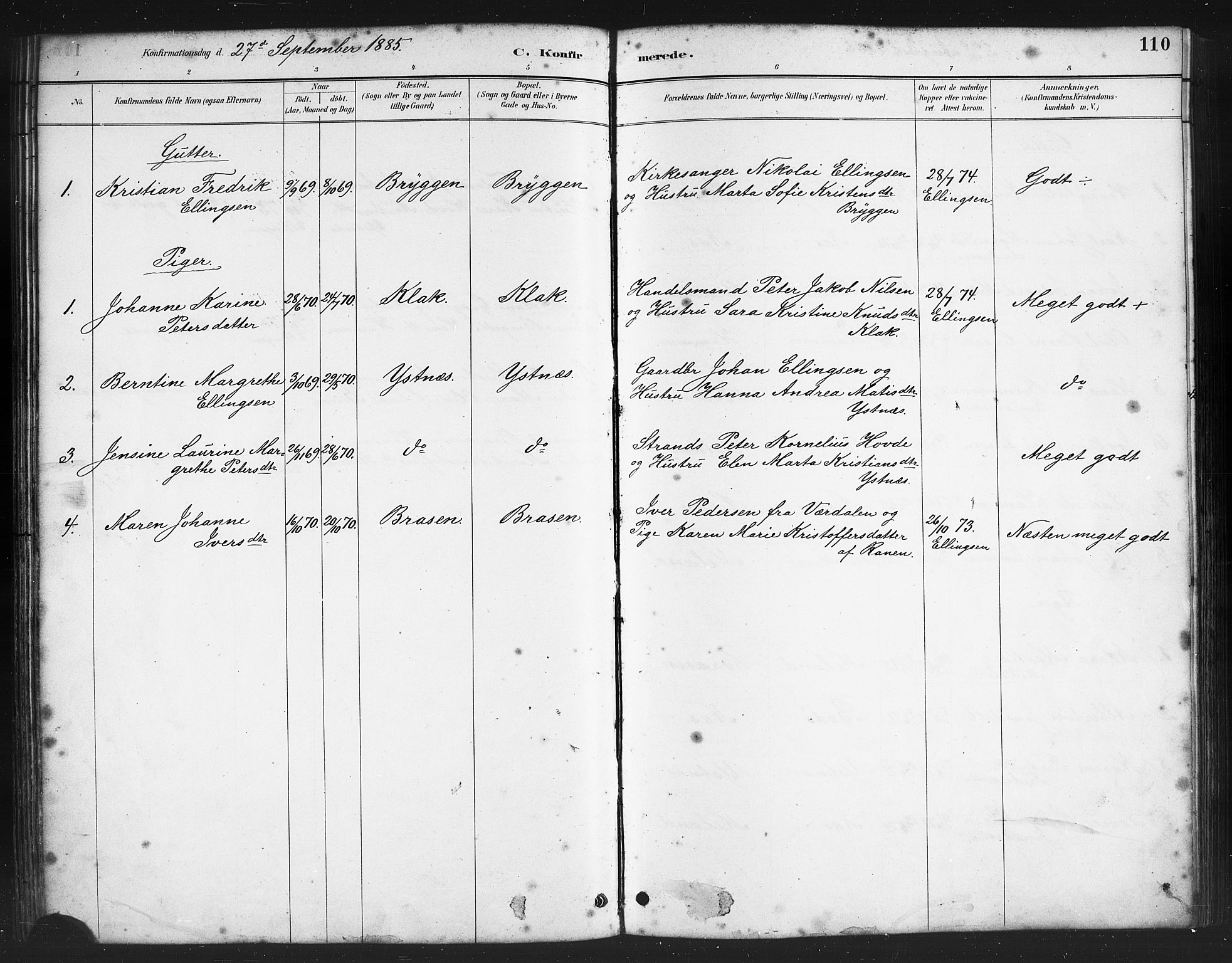 Ministerialprotokoller, klokkerbøker og fødselsregistre - Nordland, AV/SAT-A-1459/808/L0131: Parish register (copy) no. 808C02, 1879-1919, p. 110