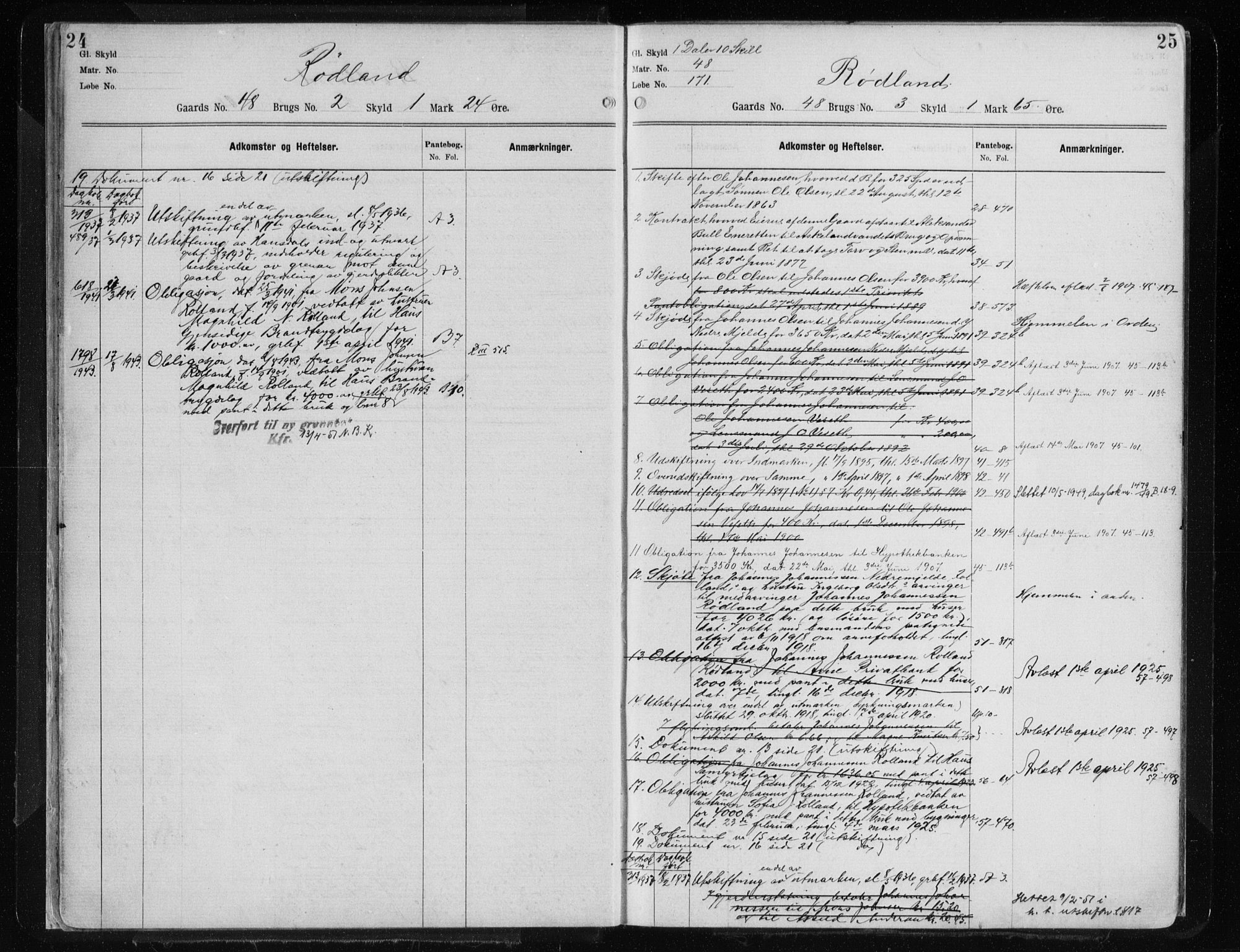 Nordhordland sorenskrivar, SAB/A-2901/1/G/Ga/Gaaa/L0020: Mortgage register no. II.A.a.20, 1893-1952, p. 24-25