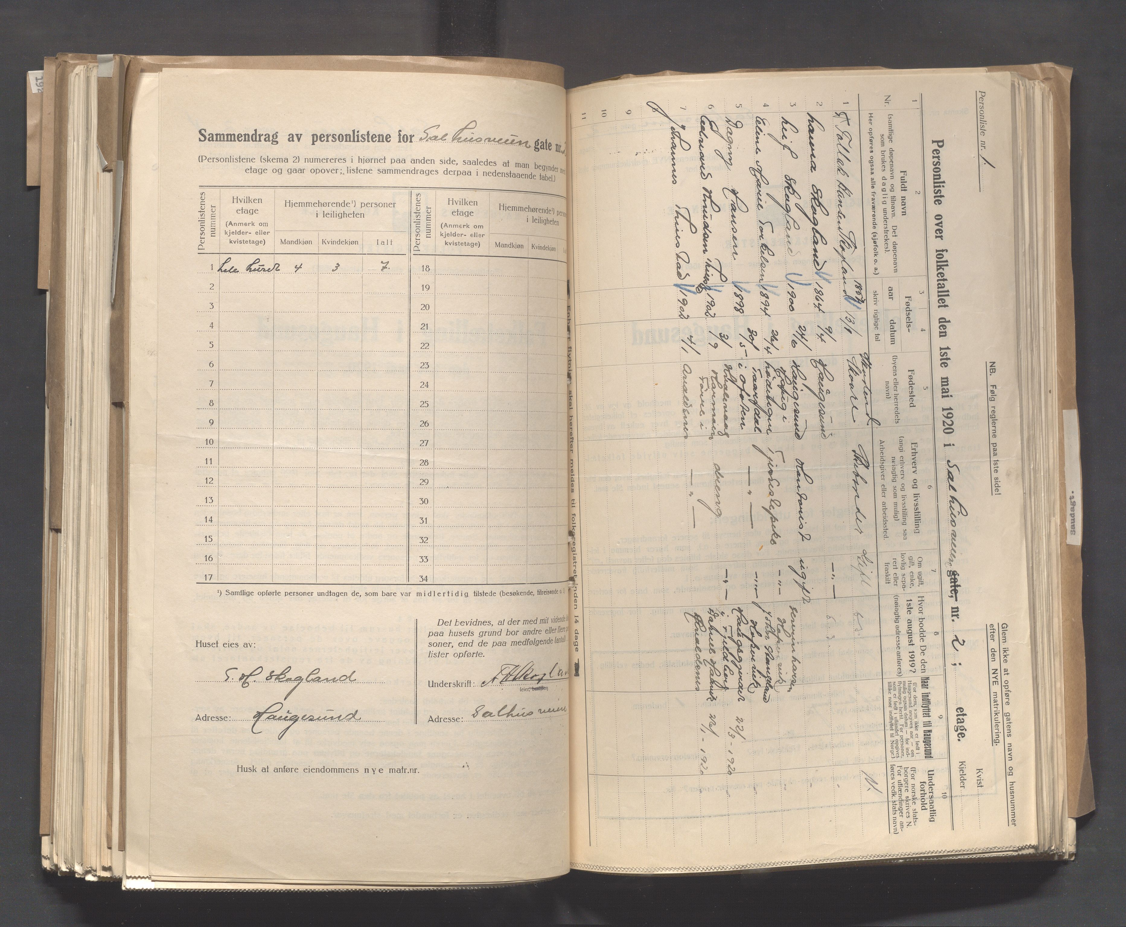 IKAR, Local census 1.5.1920 for Haugesund, 1920, p. 3257