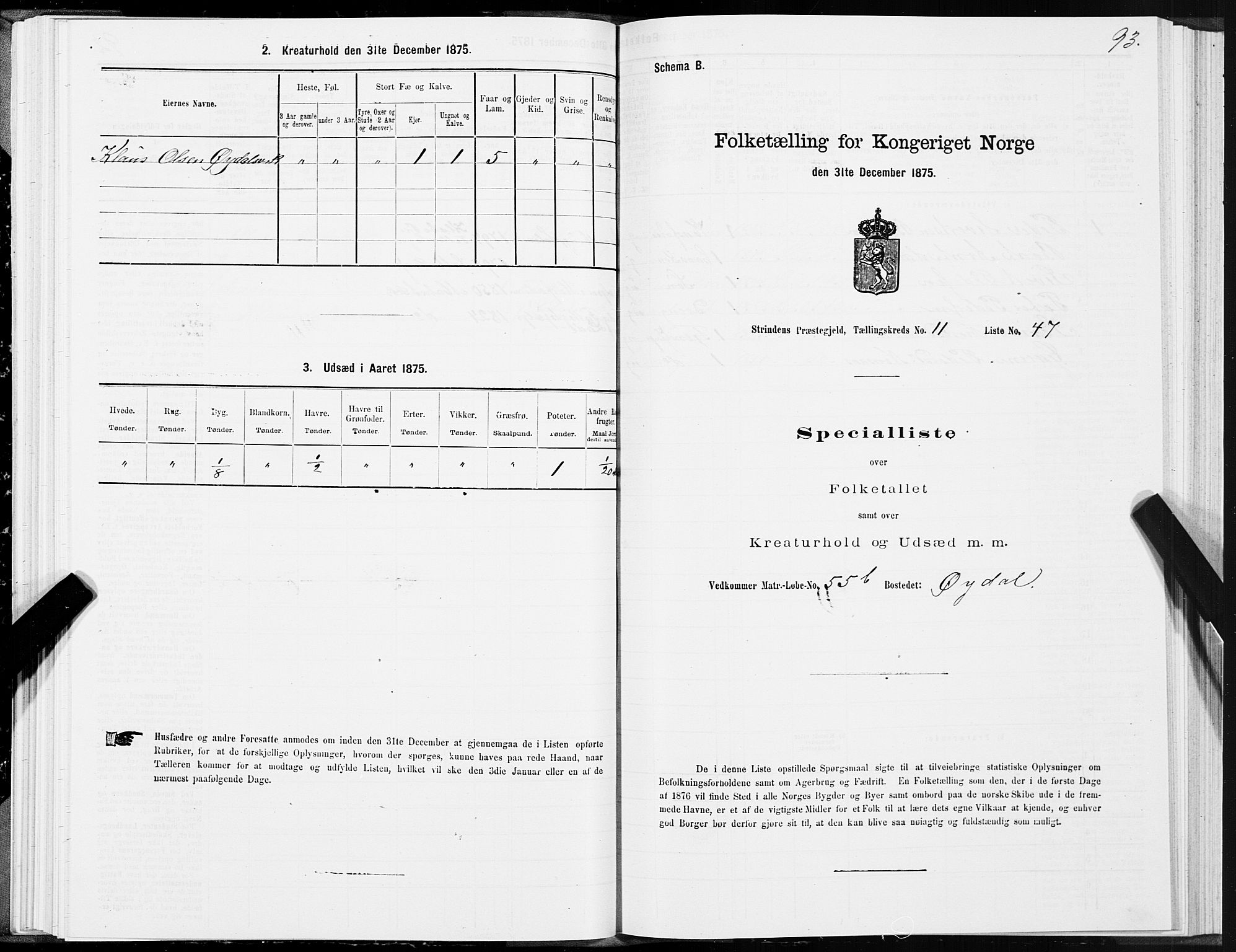 SAT, 1875 census for 1660P Strinda, 1875, p. 7093