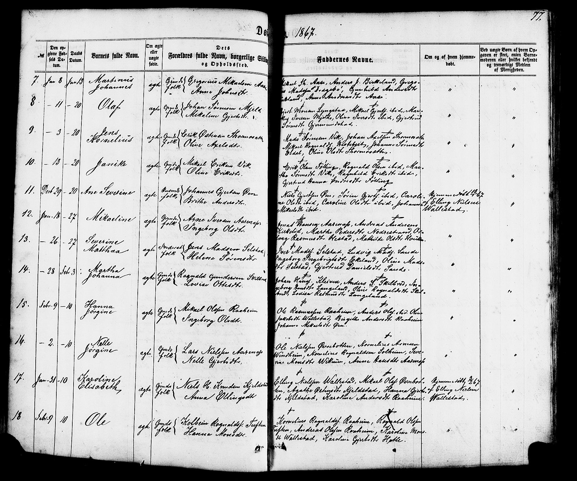 Gaular sokneprestembete, AV/SAB-A-80001/H/Haa: Parish register (official) no. A 5, 1860-1881, p. 77