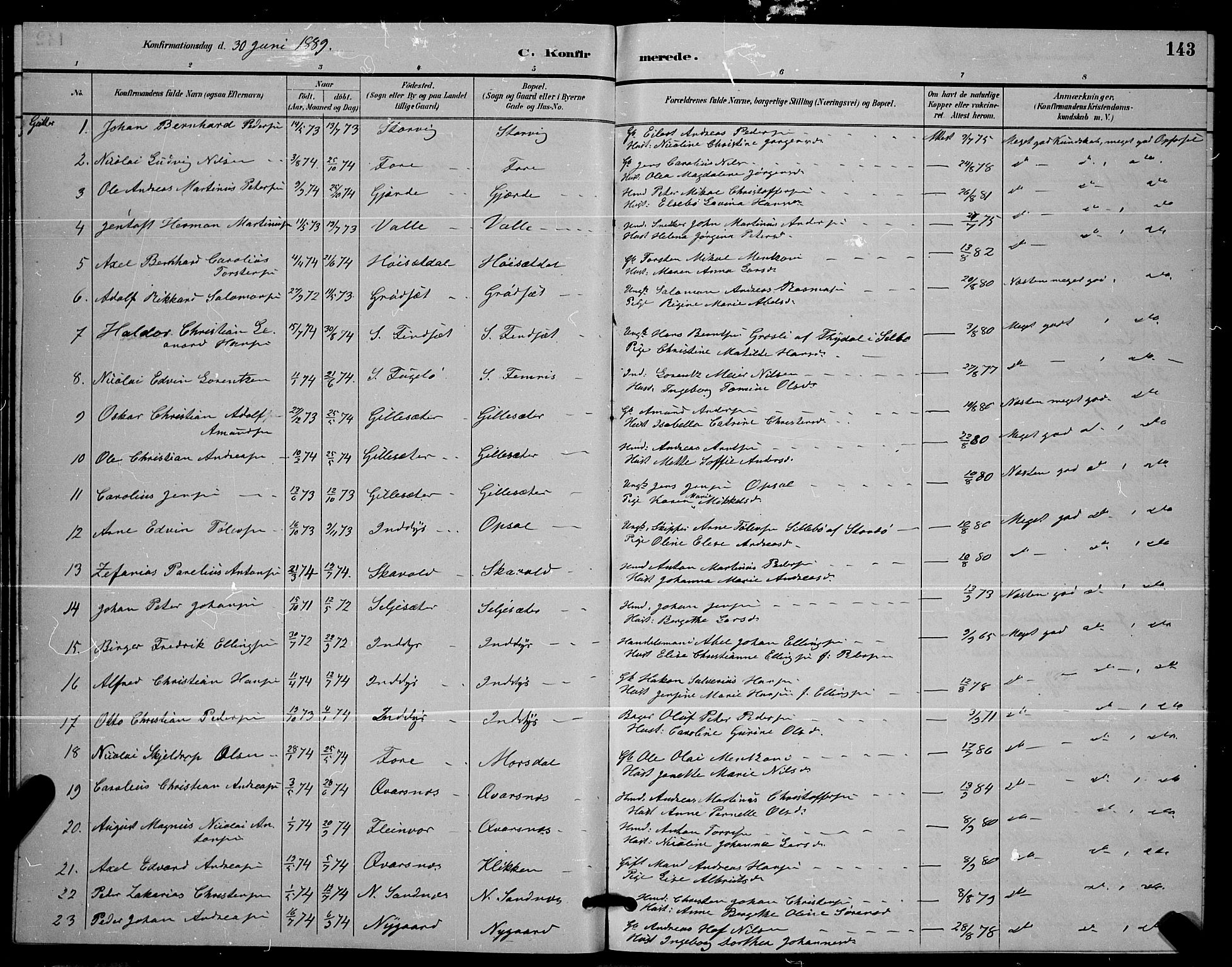 Ministerialprotokoller, klokkerbøker og fødselsregistre - Nordland, AV/SAT-A-1459/805/L0108: Parish register (copy) no. 805C04, 1885-1899, p. 143