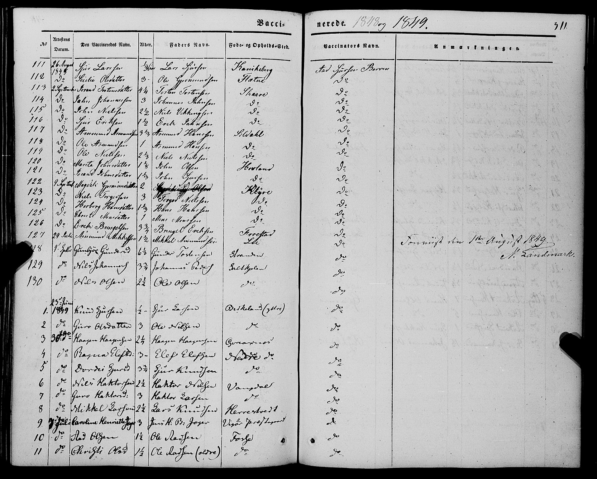 Kvam sokneprestembete, AV/SAB-A-76201/H/Haa: Parish register (official) no. A 8, 1844-1863, p. 311