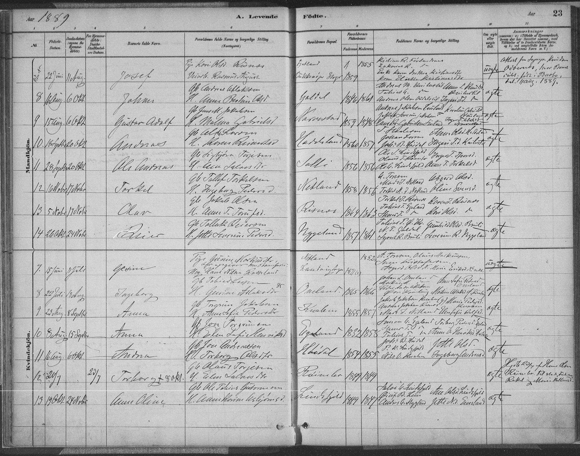 Fjotland sokneprestkontor, SAK/1111-0010/F/Fa/L0002: Parish register (official) no. A 2, 1880-1898, p. 23