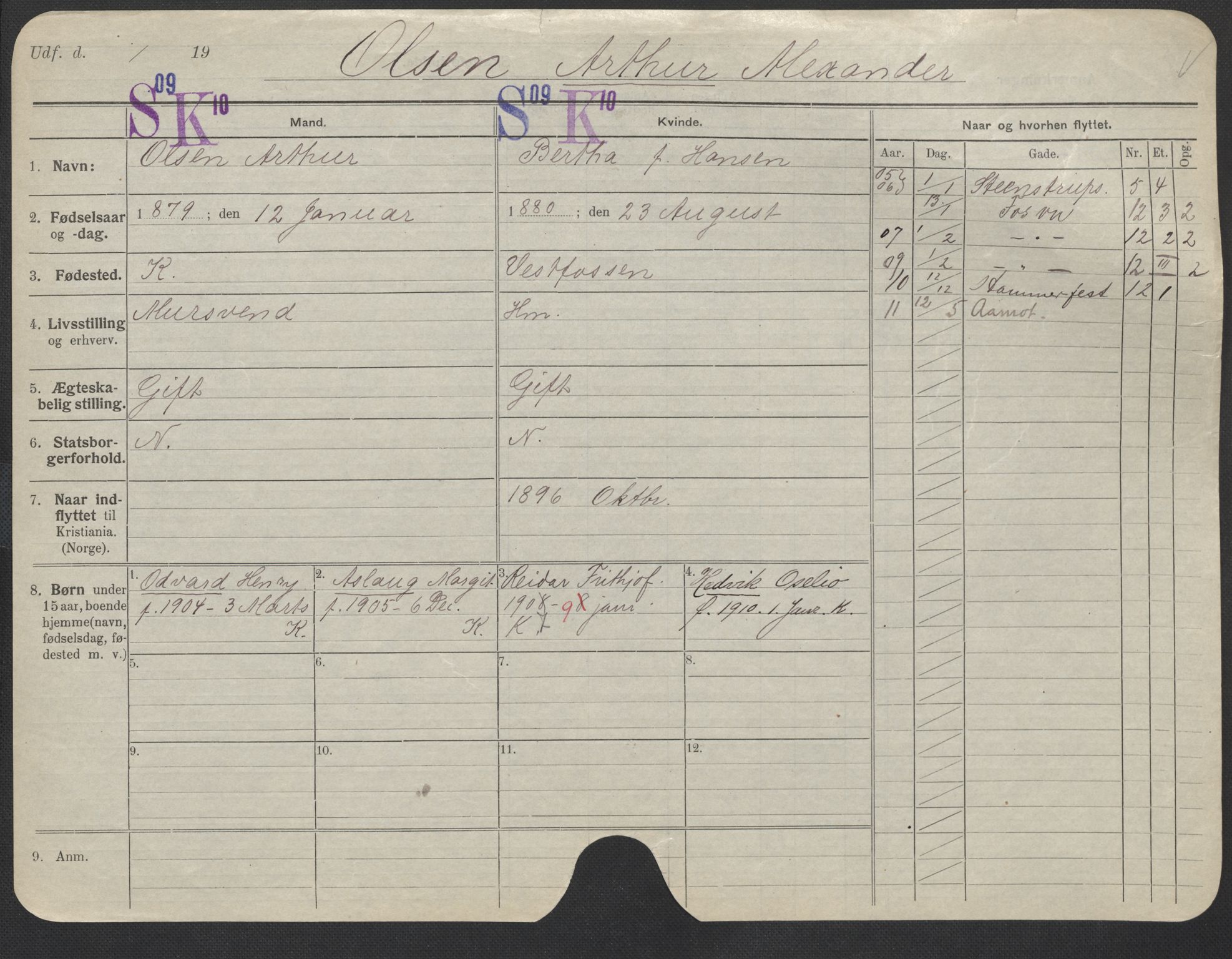Oslo folkeregister, Registerkort, SAO/A-11715/F/Fa/Fac/L0008: Menn, 1906-1914, p. 701a