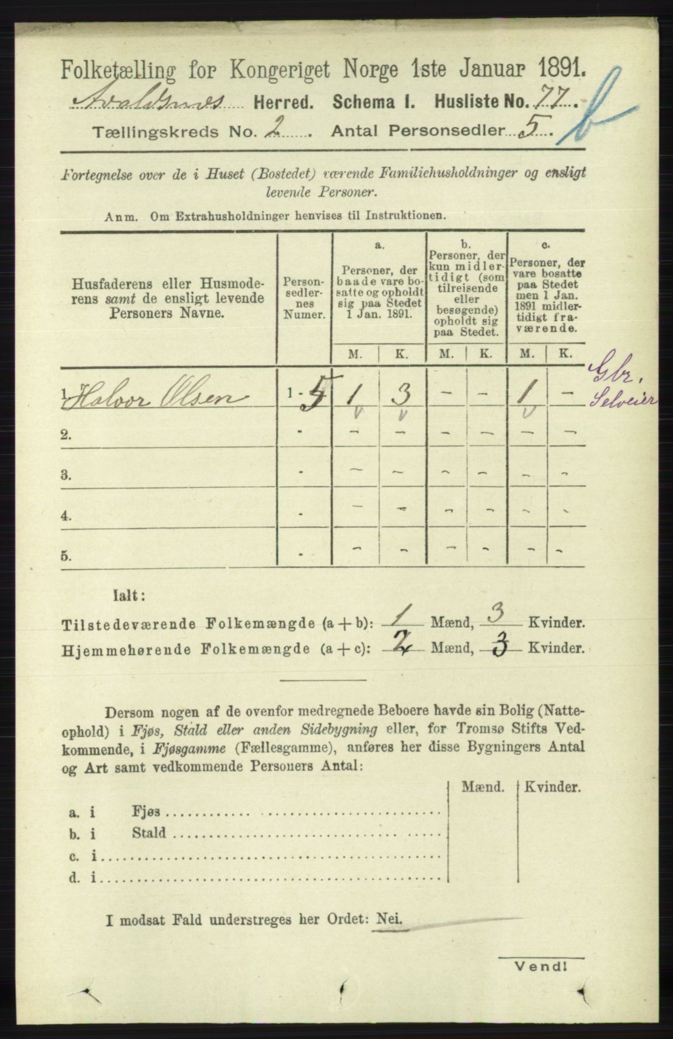 RA, 1891 census for 1147 Avaldsnes, 1891, p. 1966