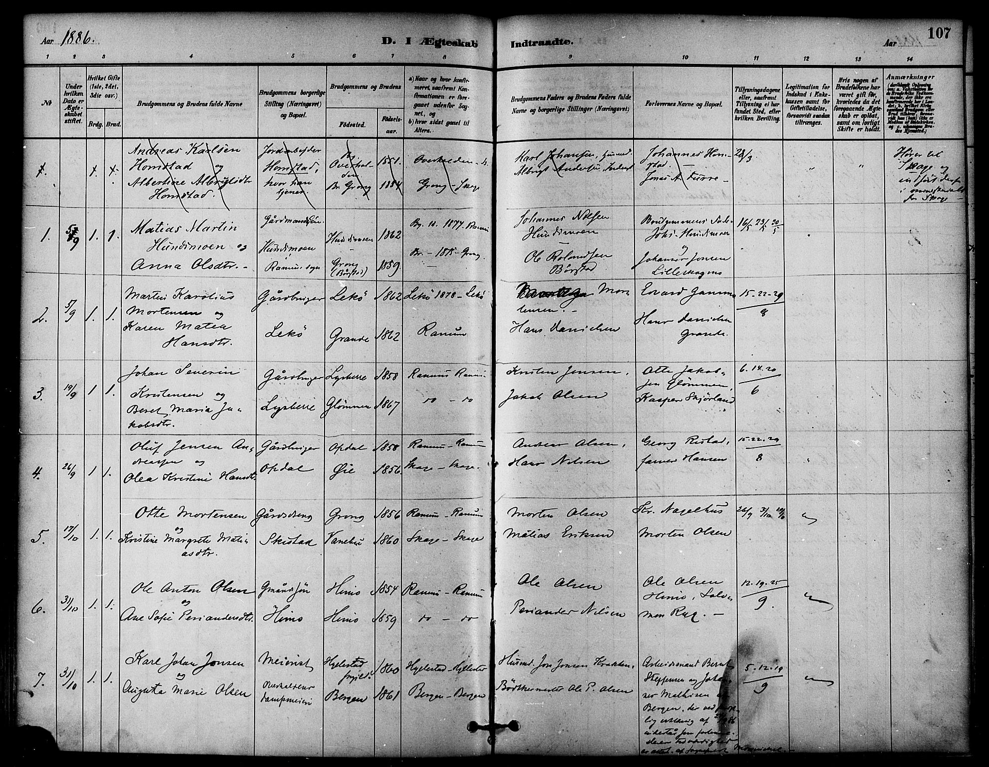 Ministerialprotokoller, klokkerbøker og fødselsregistre - Nord-Trøndelag, SAT/A-1458/764/L0555: Parish register (official) no. 764A10, 1881-1896, p. 107