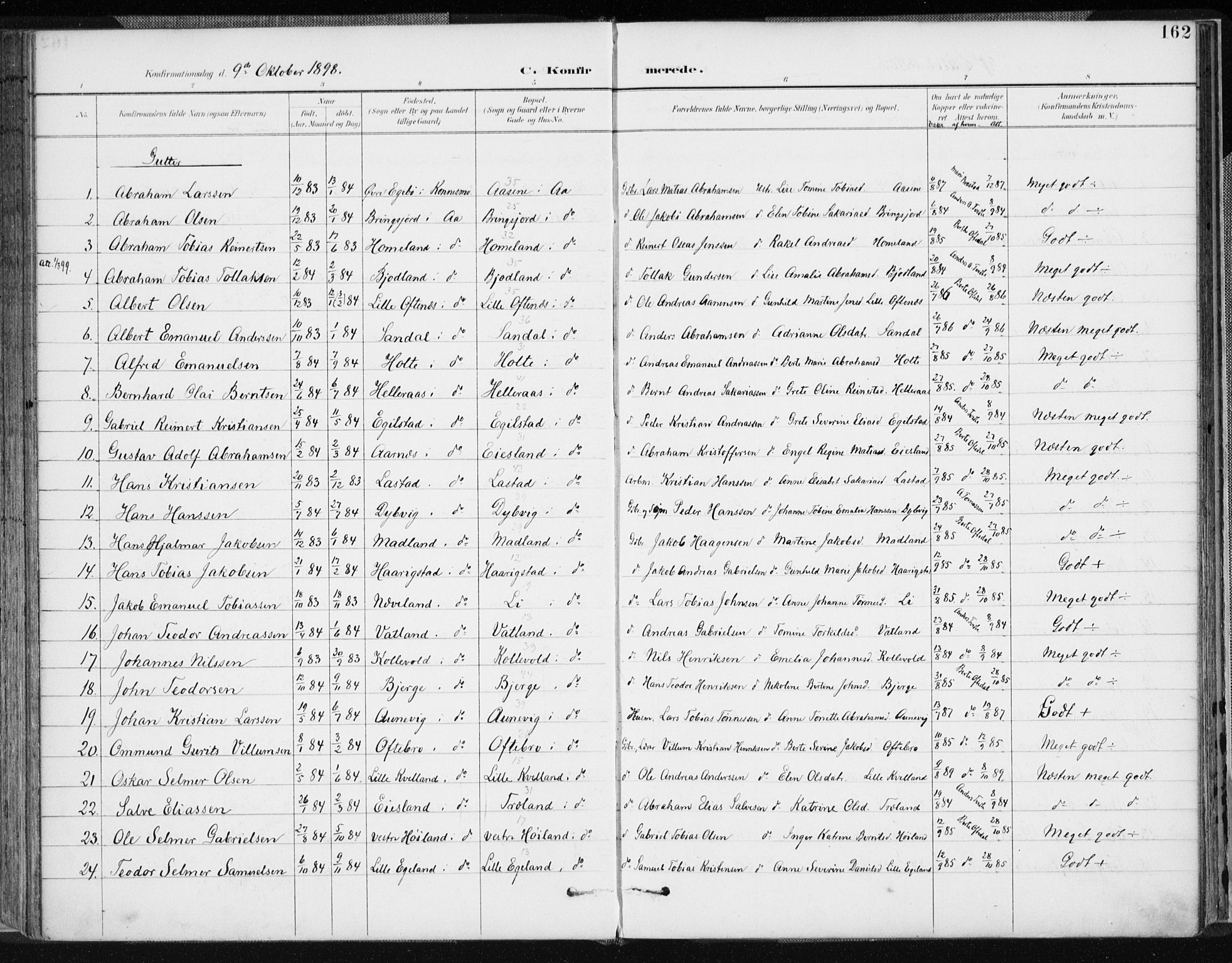 Lyngdal sokneprestkontor, AV/SAK-1111-0029/F/Fa/Fac/L0012: Parish register (official) no. A 12, 1894-1918, p. 162