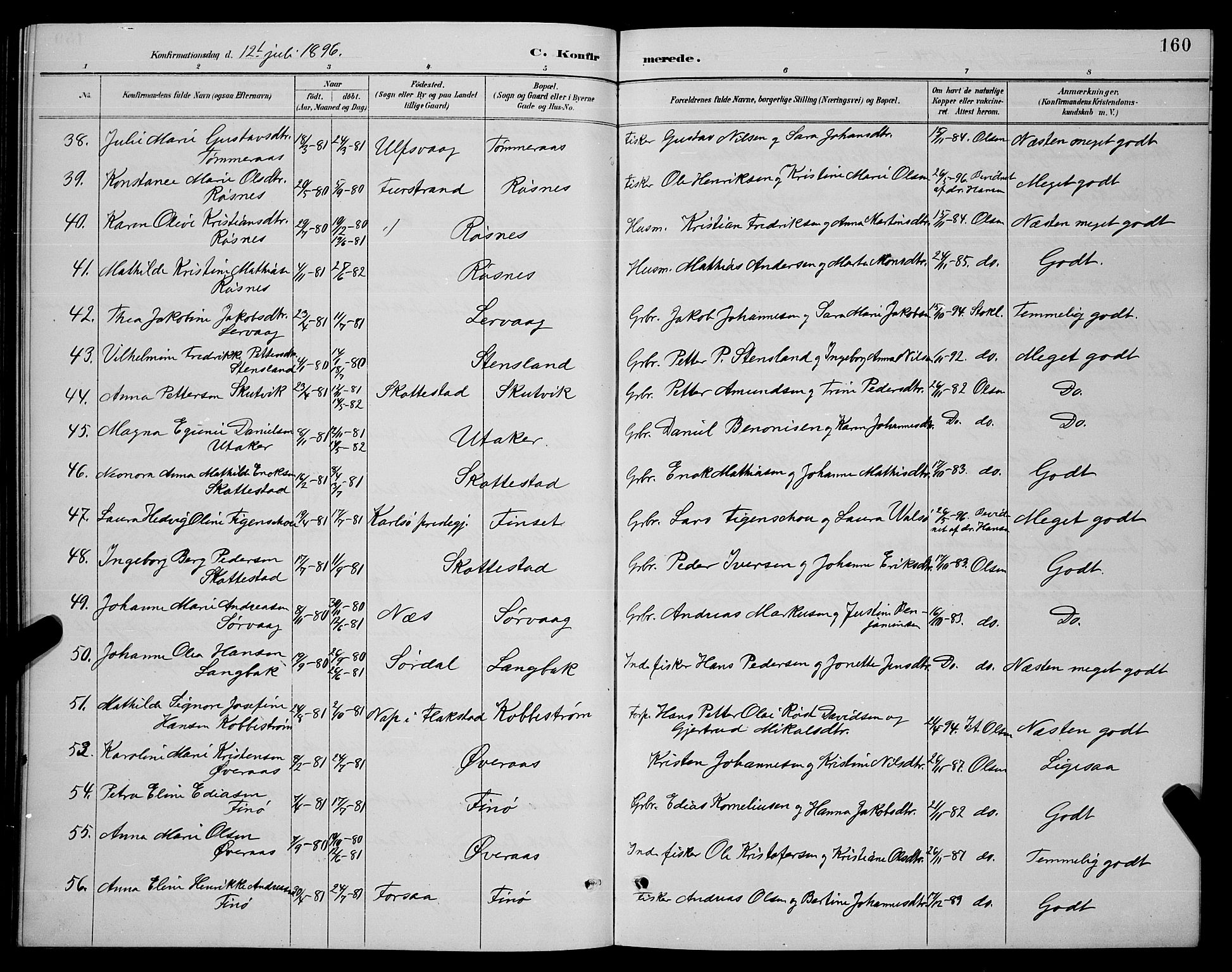Ministerialprotokoller, klokkerbøker og fødselsregistre - Nordland, SAT/A-1459/859/L0859: Parish register (copy) no. 859C05, 1887-1898, p. 160