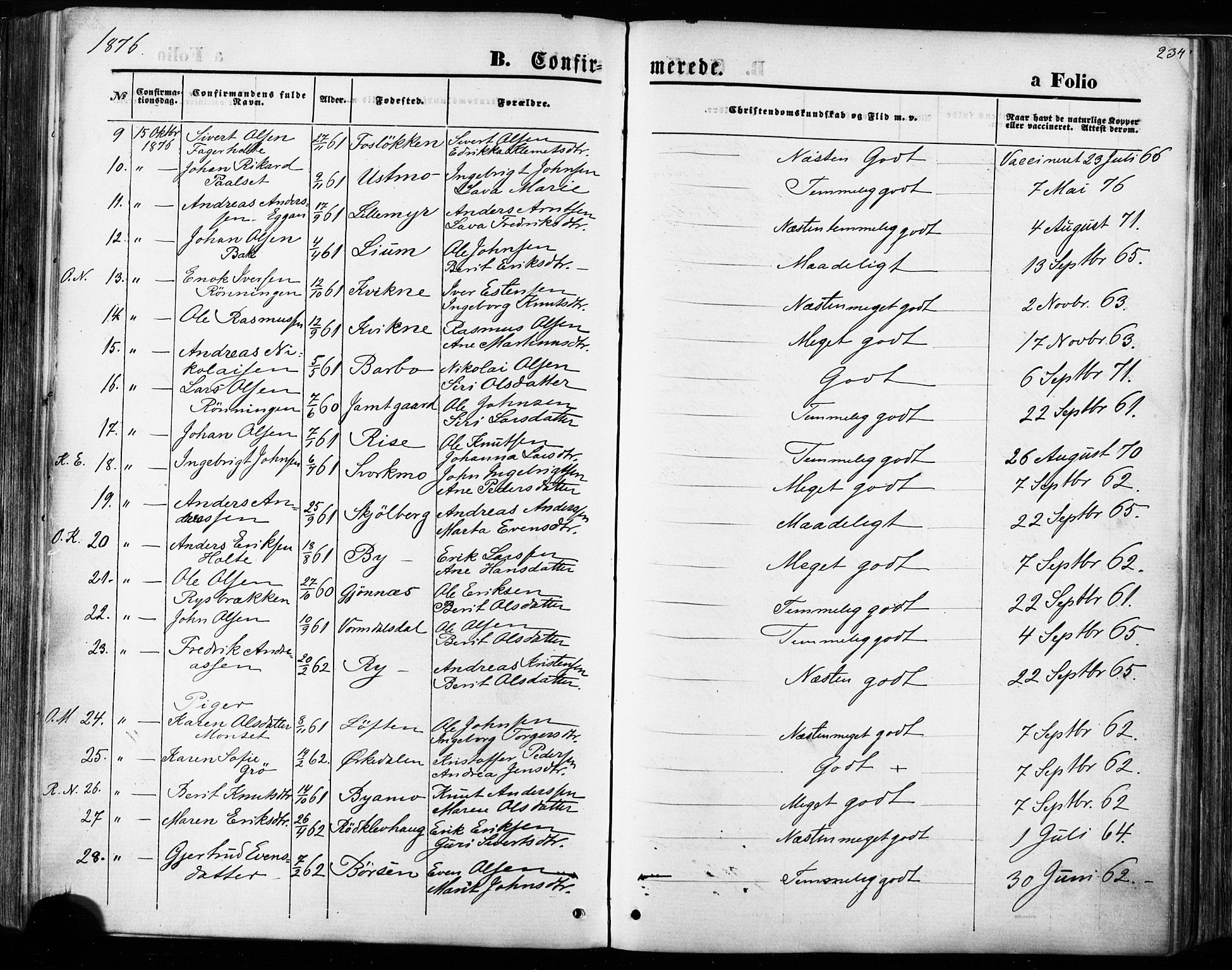 Ministerialprotokoller, klokkerbøker og fødselsregistre - Sør-Trøndelag, AV/SAT-A-1456/668/L0807: Parish register (official) no. 668A07, 1870-1880, p. 234