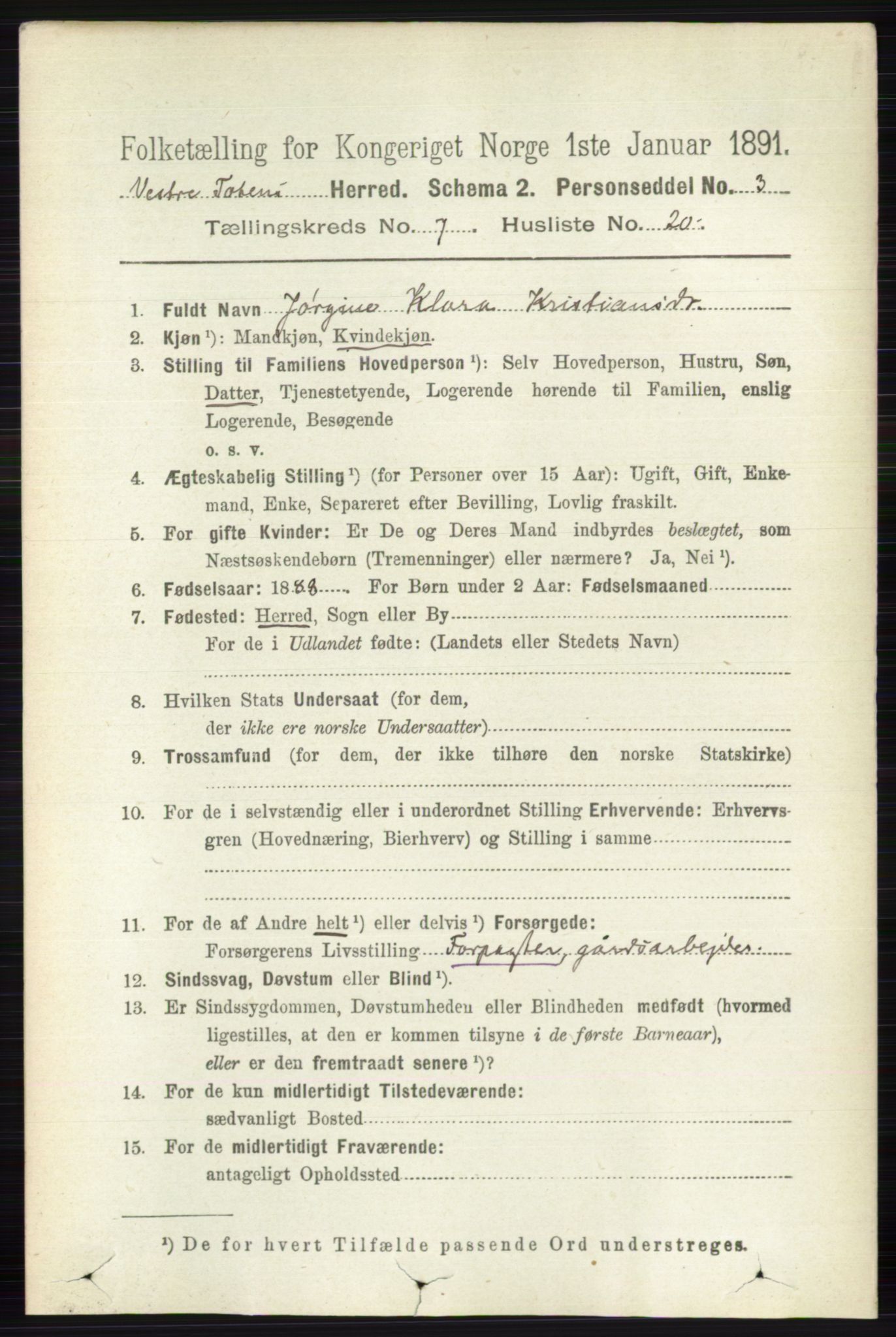 RA, 1891 census for 0529 Vestre Toten, 1891, p. 4495