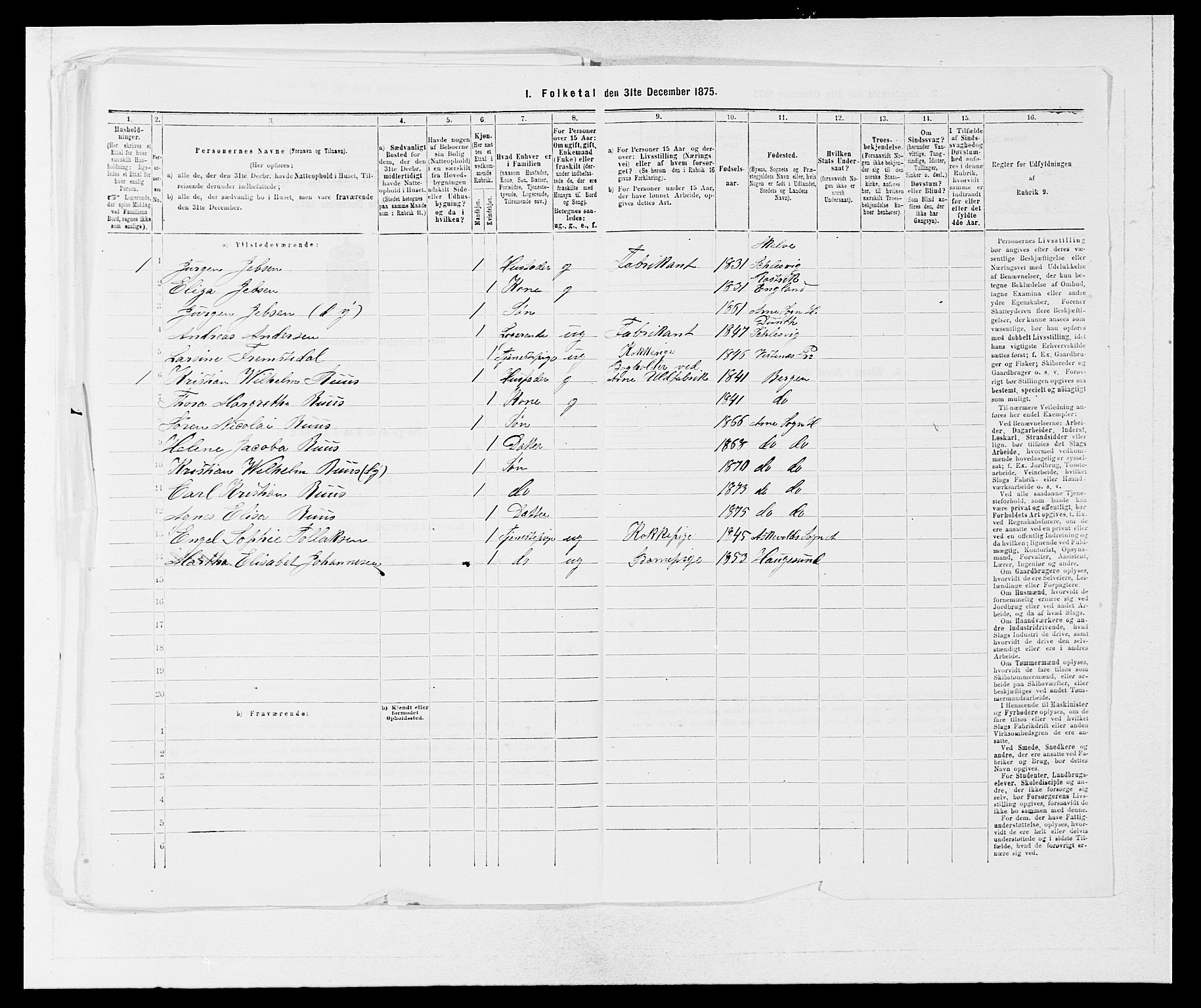 SAB, 1875 census for 1250P Haus, 1875, p. 861