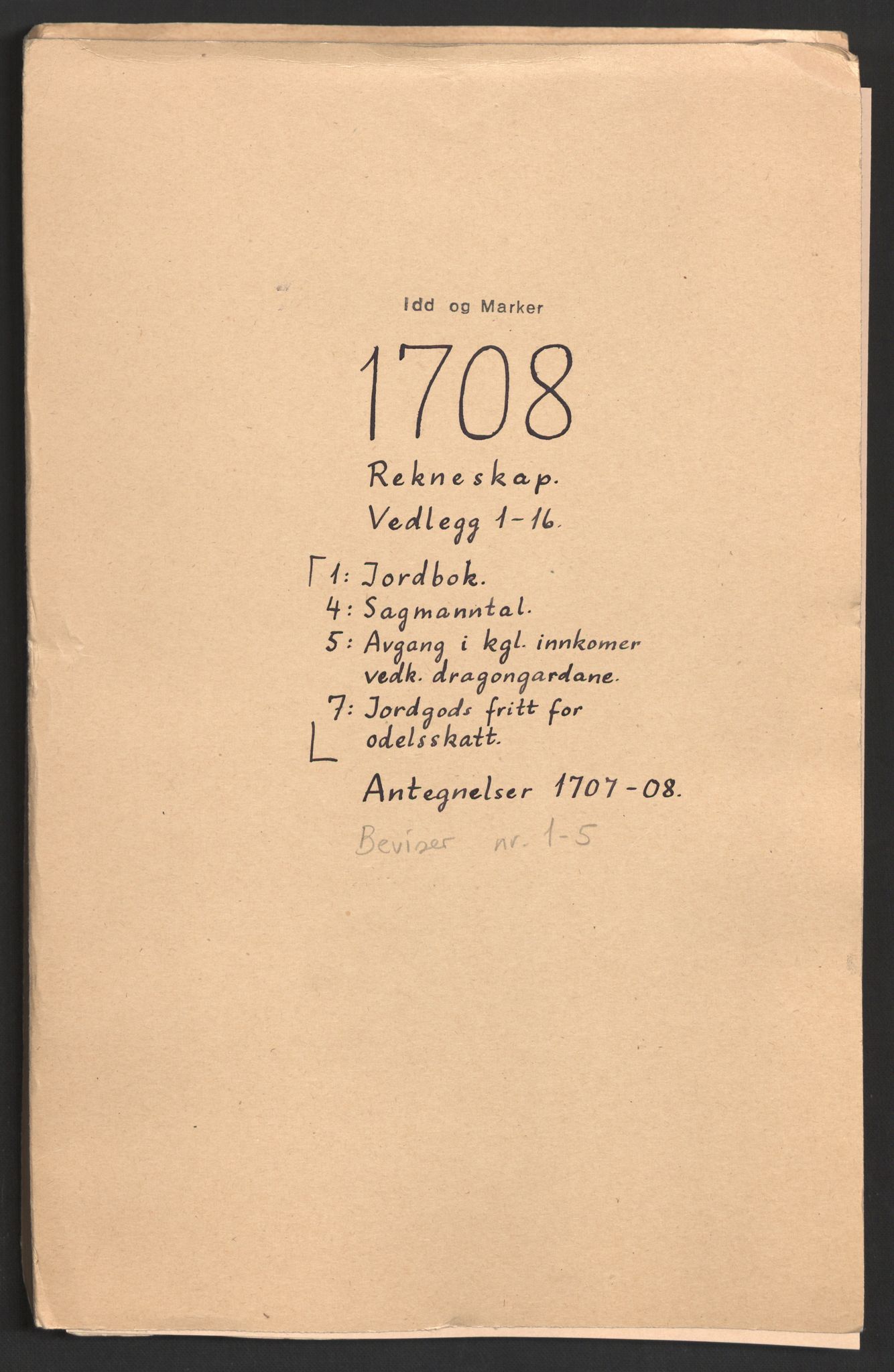 Rentekammeret inntil 1814, Reviderte regnskaper, Fogderegnskap, RA/EA-4092/R01/L0018: Fogderegnskap Idd og Marker, 1707-1709, p. 126
