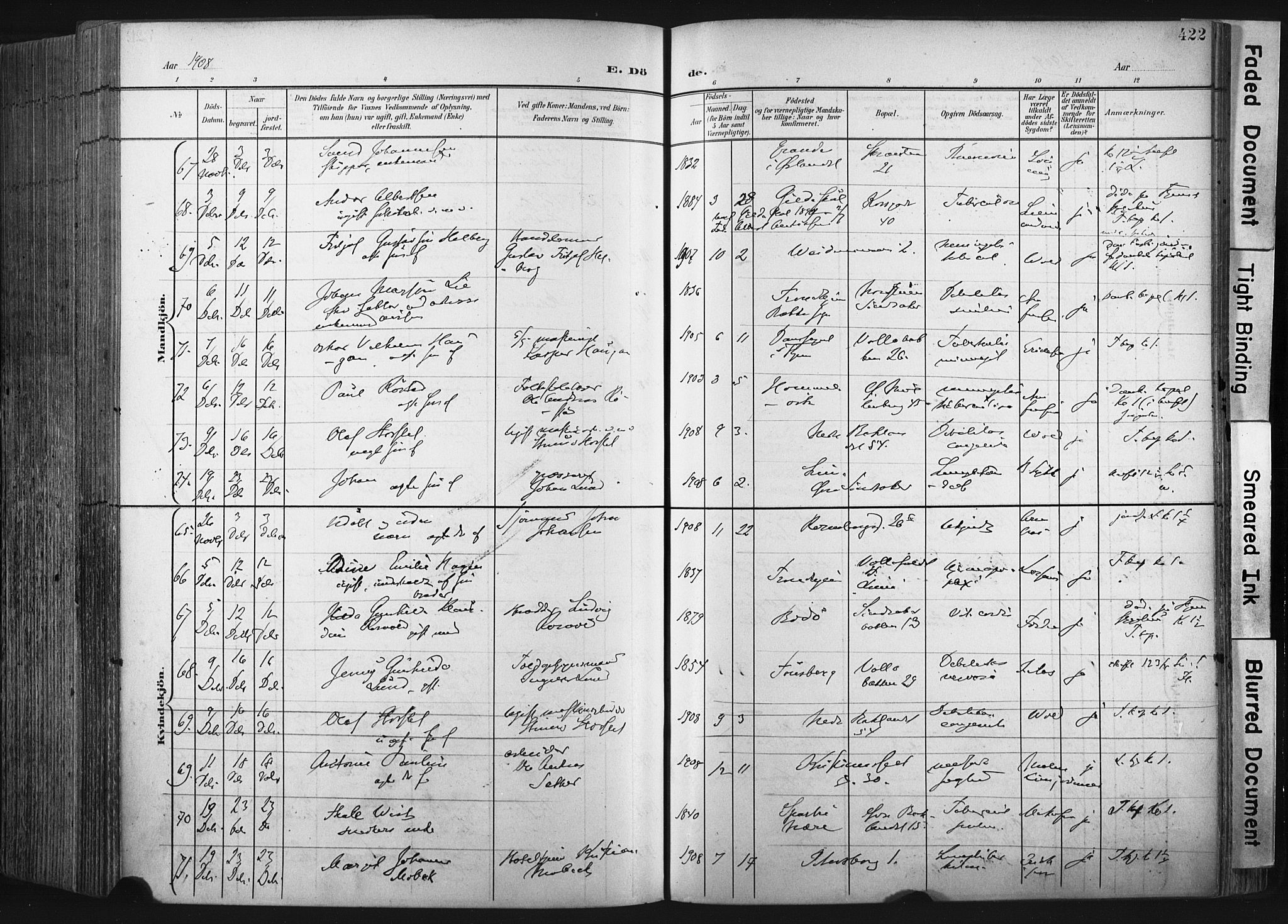 Ministerialprotokoller, klokkerbøker og fødselsregistre - Sør-Trøndelag, SAT/A-1456/604/L0201: Parish register (official) no. 604A21, 1901-1911, p. 422