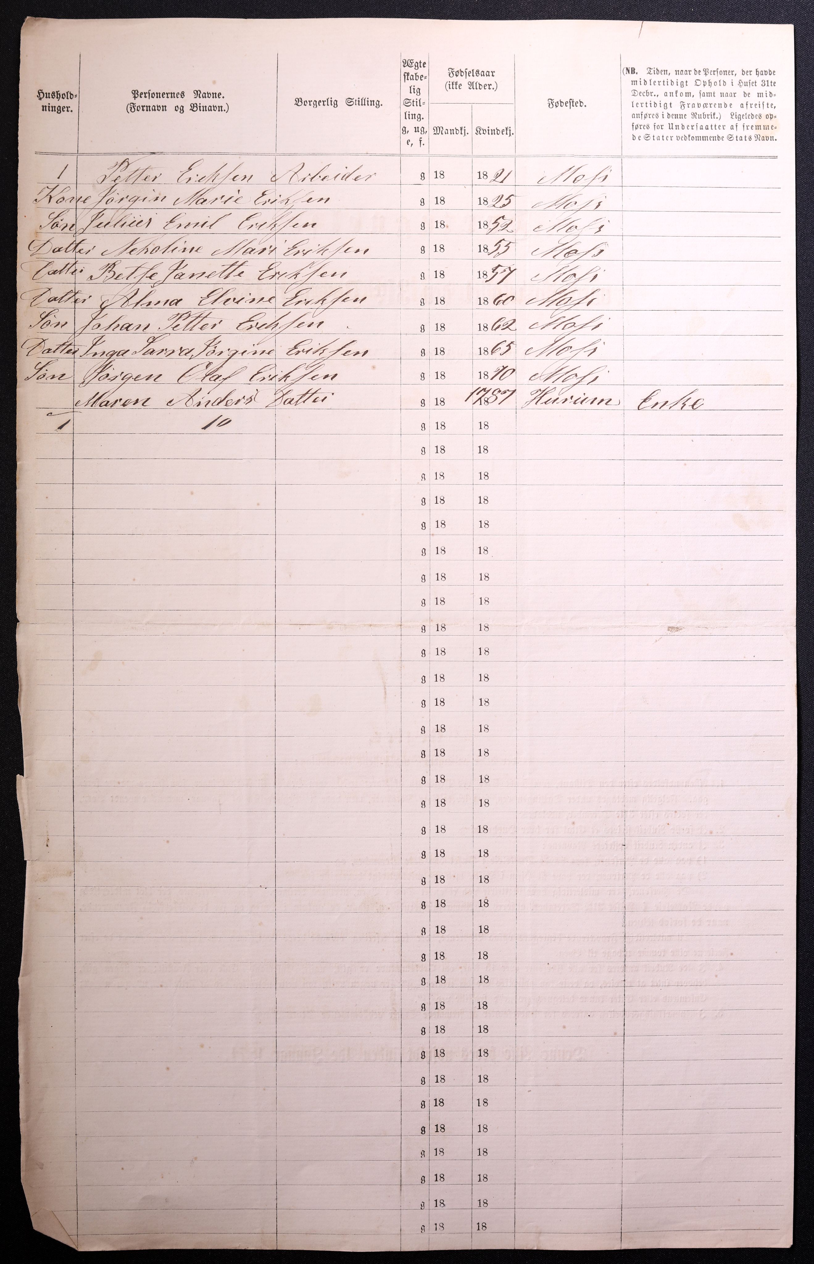 RA, 1870 census for 0104 Moss, 1870, p. 612