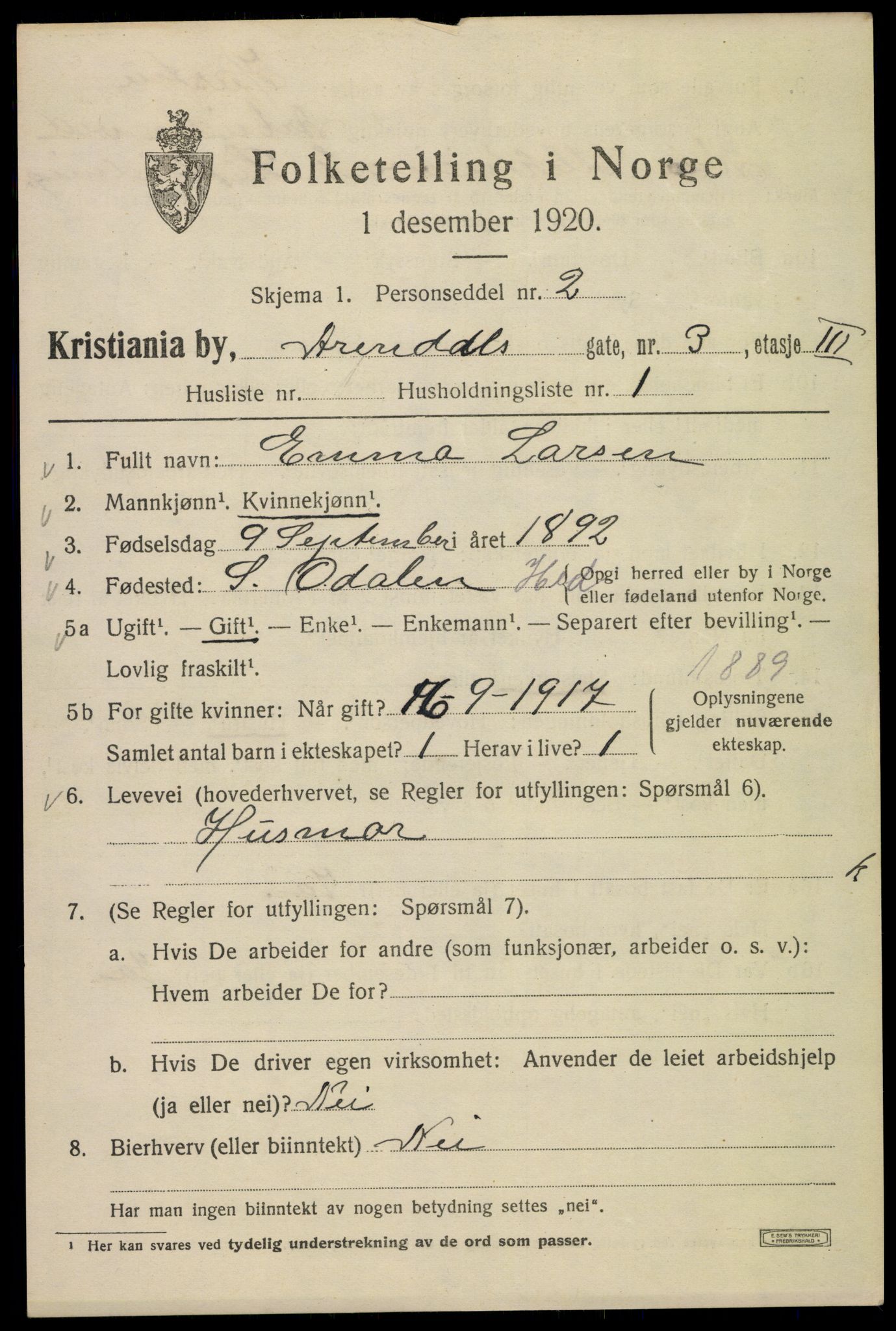 SAO, 1920 census for Kristiania, 1920, p. 143869