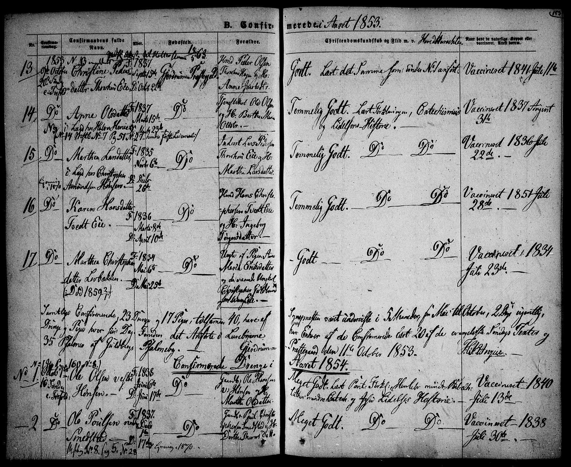 Gjerdrum prestekontor Kirkebøker, SAO/A-10412b/F/Fa/L0006: Parish register (official) no. I 6, 1845-1856, p. 153