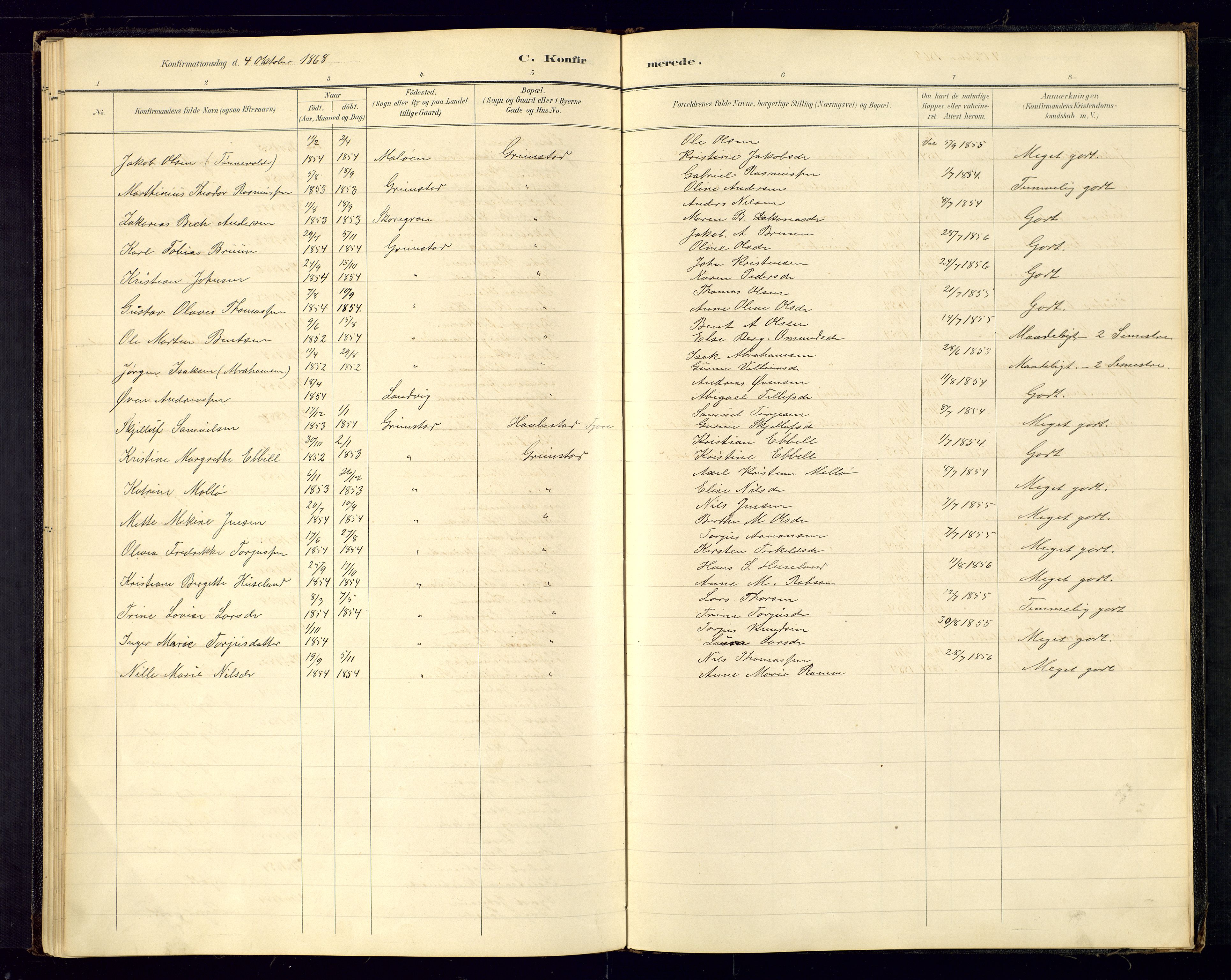 Grimstad sokneprestkontor, AV/SAK-1111-0017/F/Fa/L0001: Parish register (official) no. A 1a, 1850-1877